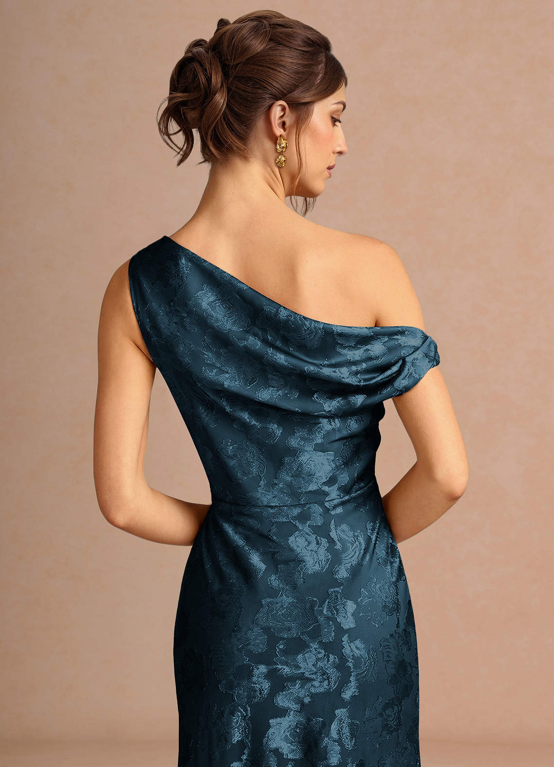 Kismet Mermaid One-Shoulder Fil Coupé Wedding Guest Dress in Navy