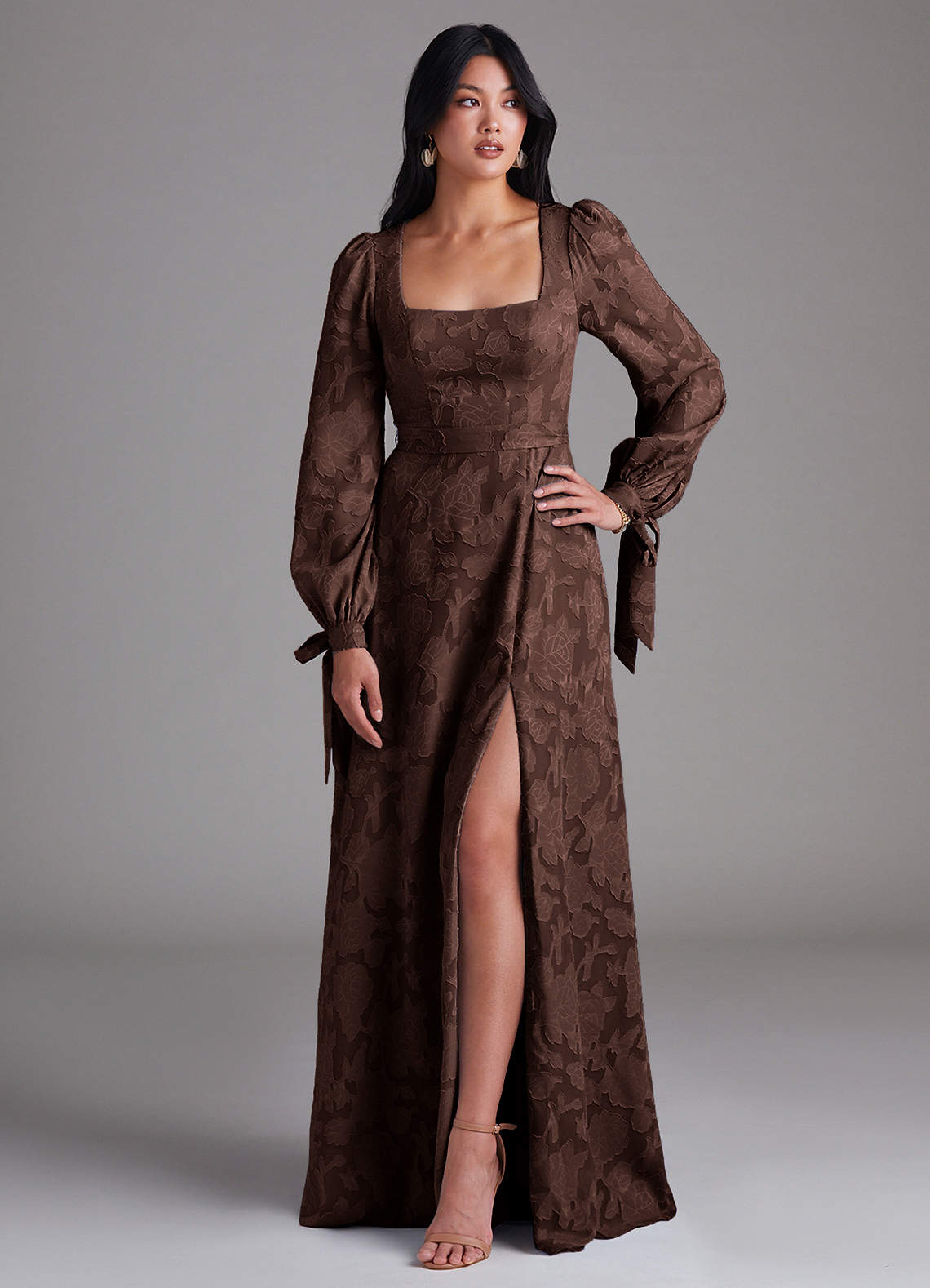 Leonia A-Line Square-Neck Stretch Satin Bridesmaid Dress in Ganache