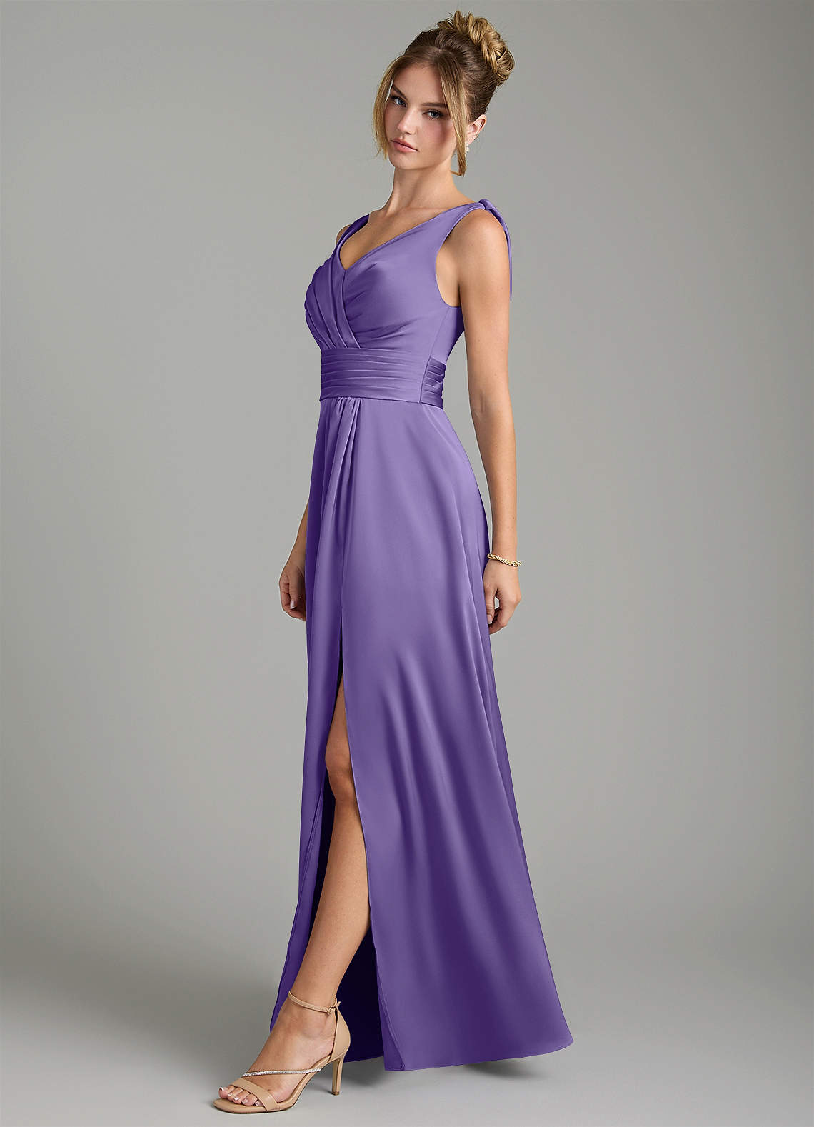 Karina A-Line V-Neck Stretch Satin Bridesmaid Dress in Tahiti