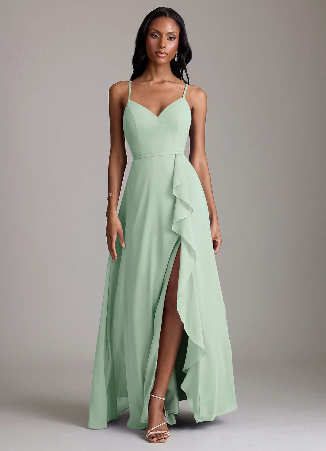 Naeem A-Line V-Neck Chiffon Bridesmaid Dress in Agave