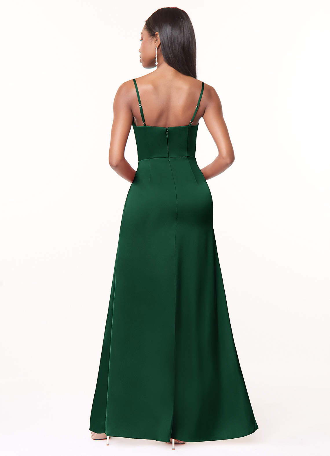 Maci A-Line V-Neck Stretch Satin Bridesmaid Dress in Dark Green