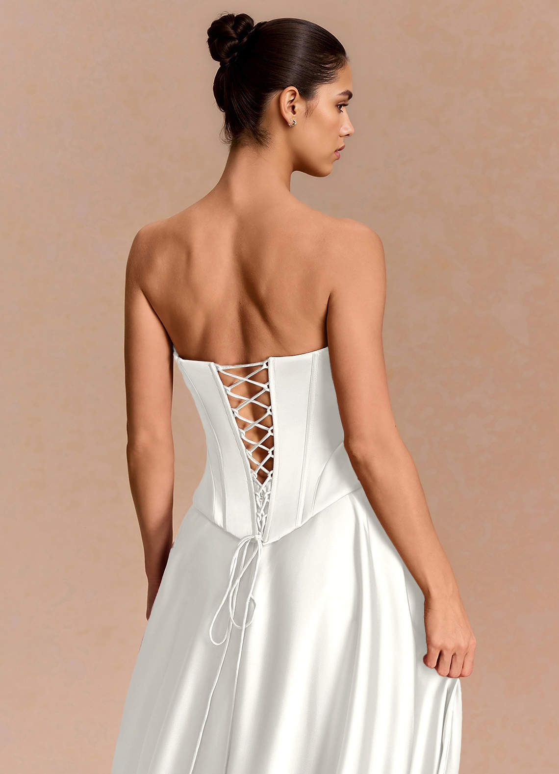 Eponine A-Line Pleated Stretch Satin Evening Dress in White