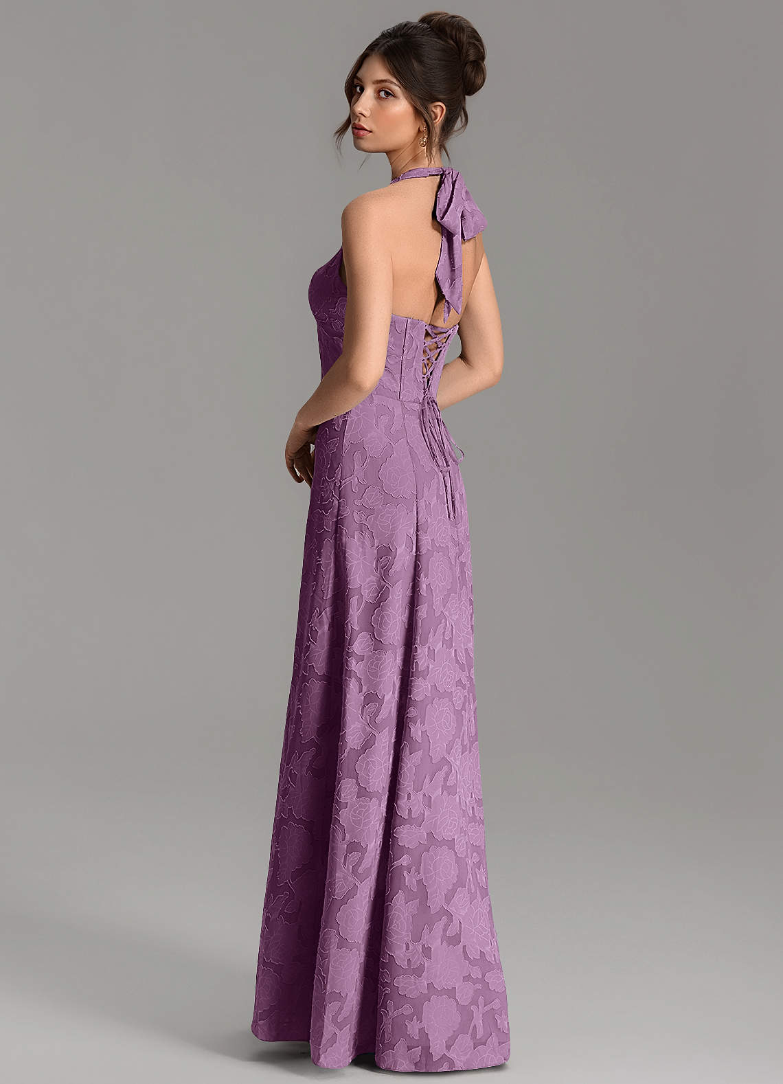 Nia A-Line V-Neck Floral Burnout Bridesmaid Dress in Wisteria