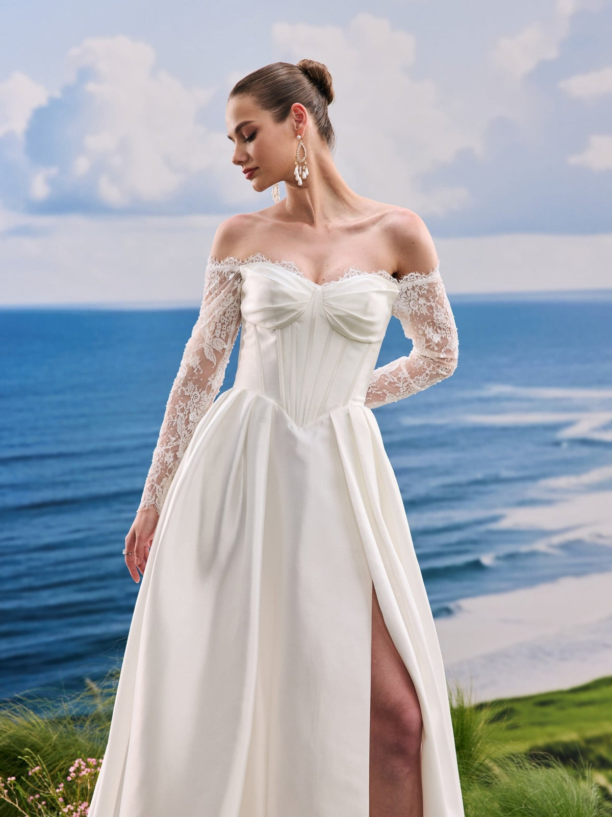 Elarielle white wedding dress, detail and alternate angle