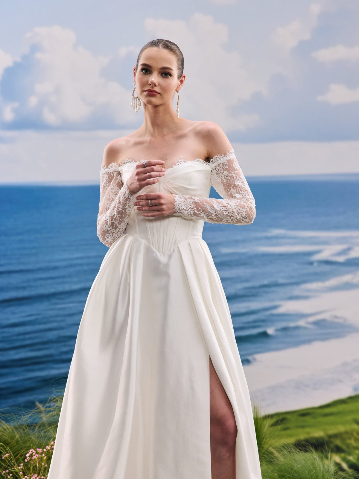 Elarielle white wedding dress, detail and alternate angle