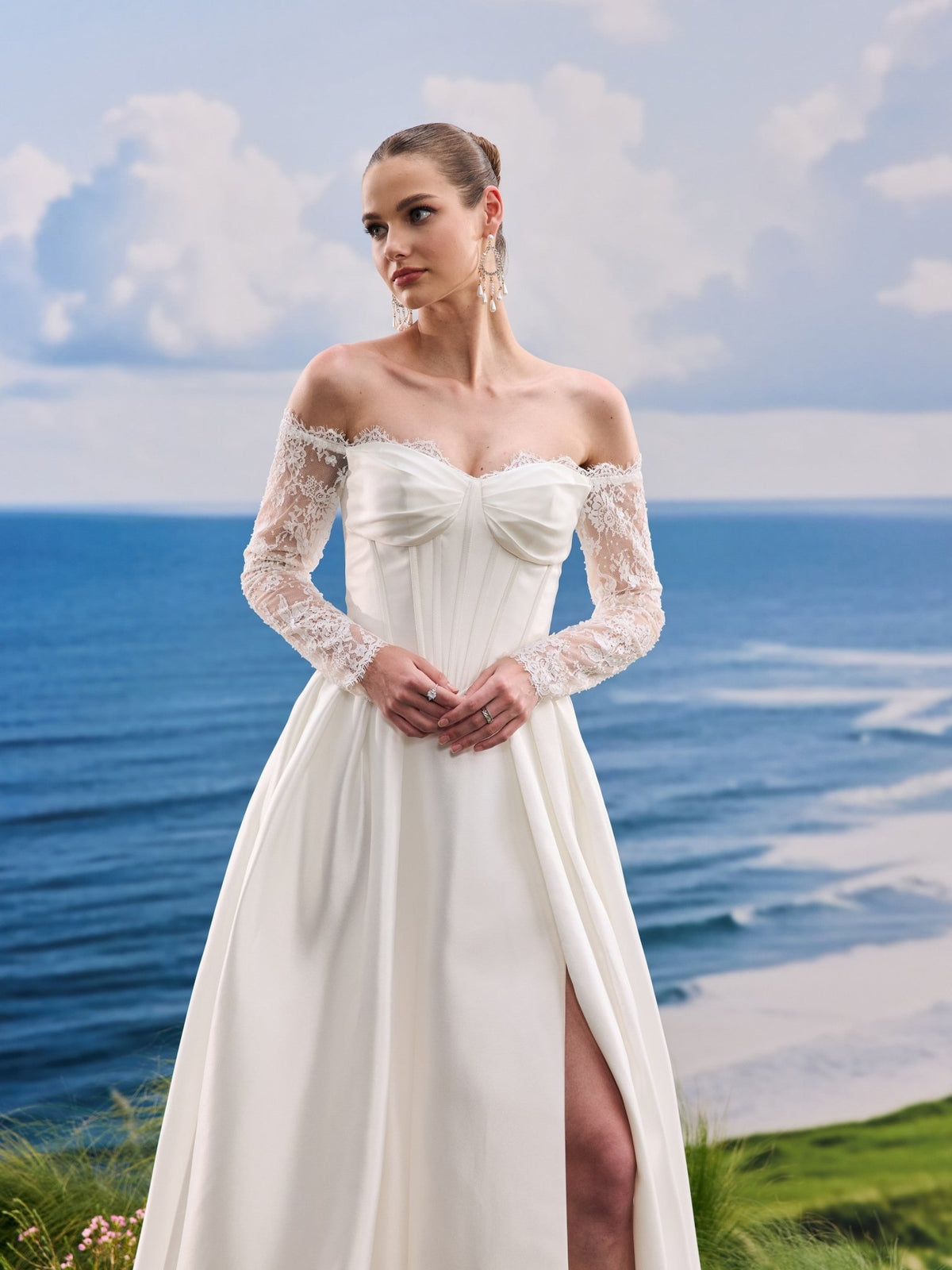 Elarielle white wedding dress, detail and alternate angle