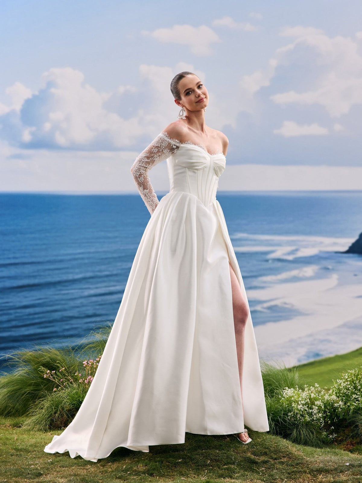 Elarielle white wedding dress, detail and alternate angle
