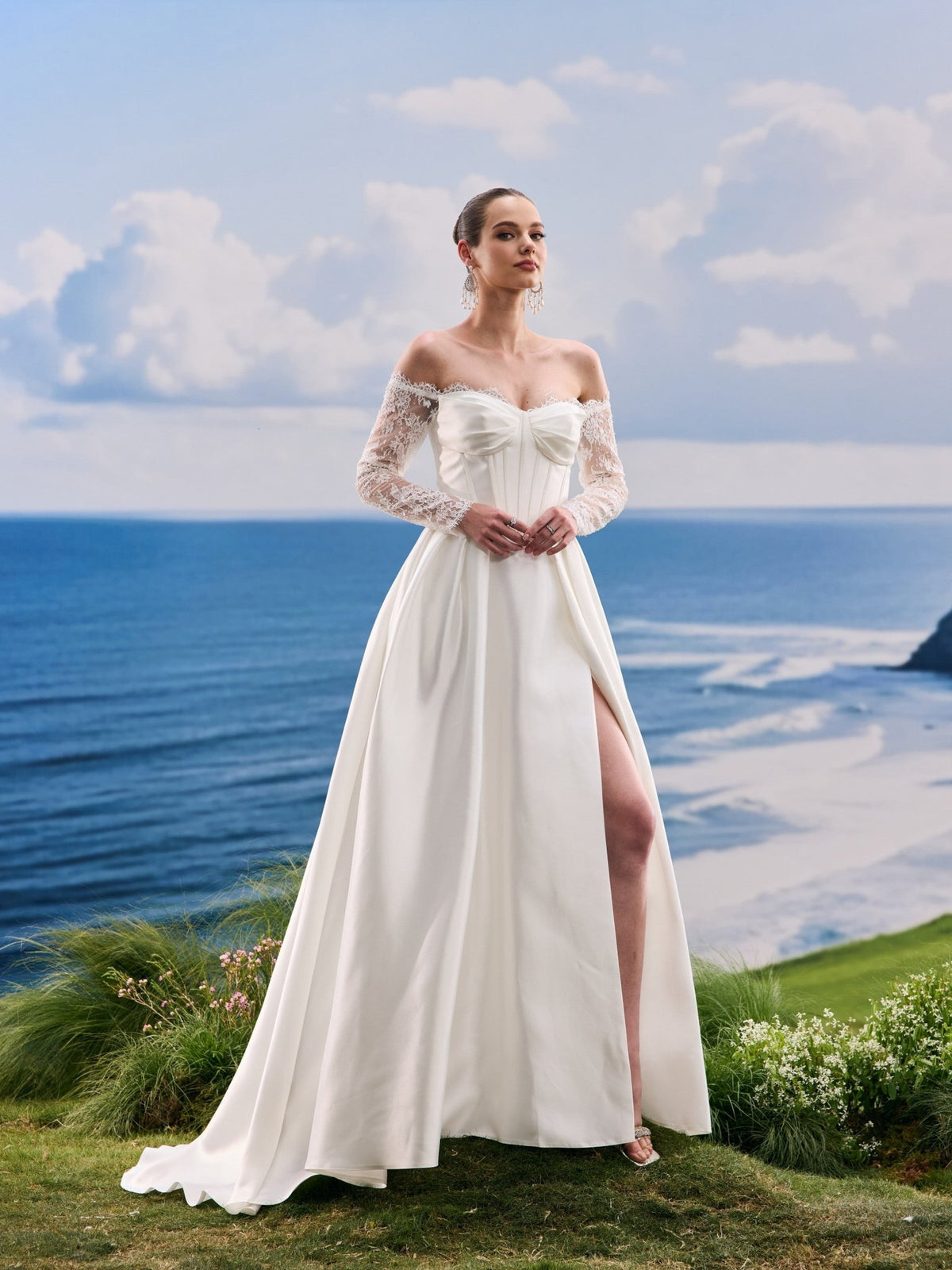Elarielle white wedding dress, detail and alternate angle