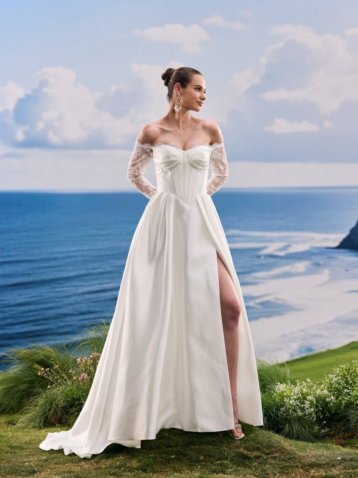 Elarielle white wedding dress, detail and alternate angle