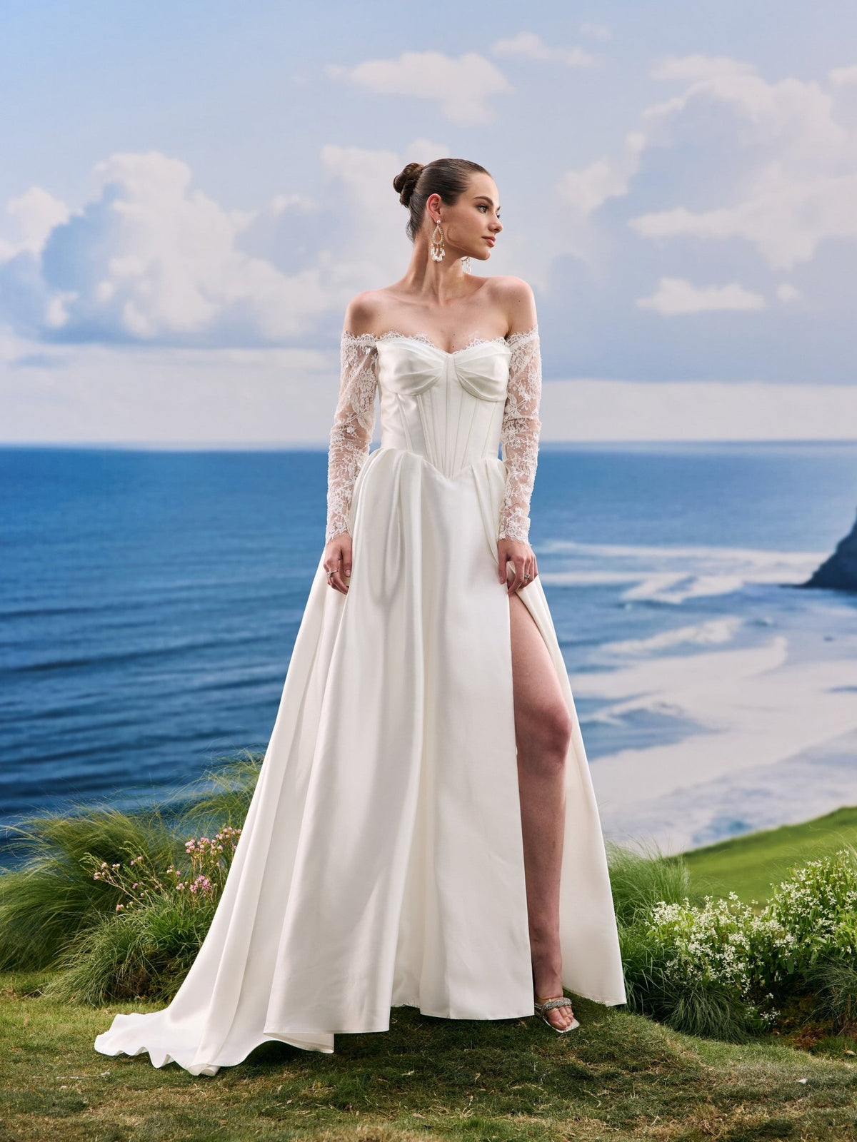 Elarielle white wedding dress, detail and alternate angle