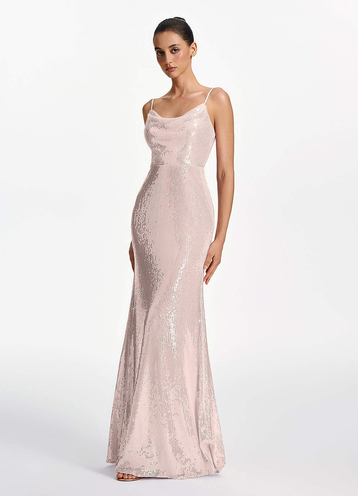 Elodie Mermaid Spaghetti-Strap Sequined Tulle Prom Dress in Pink