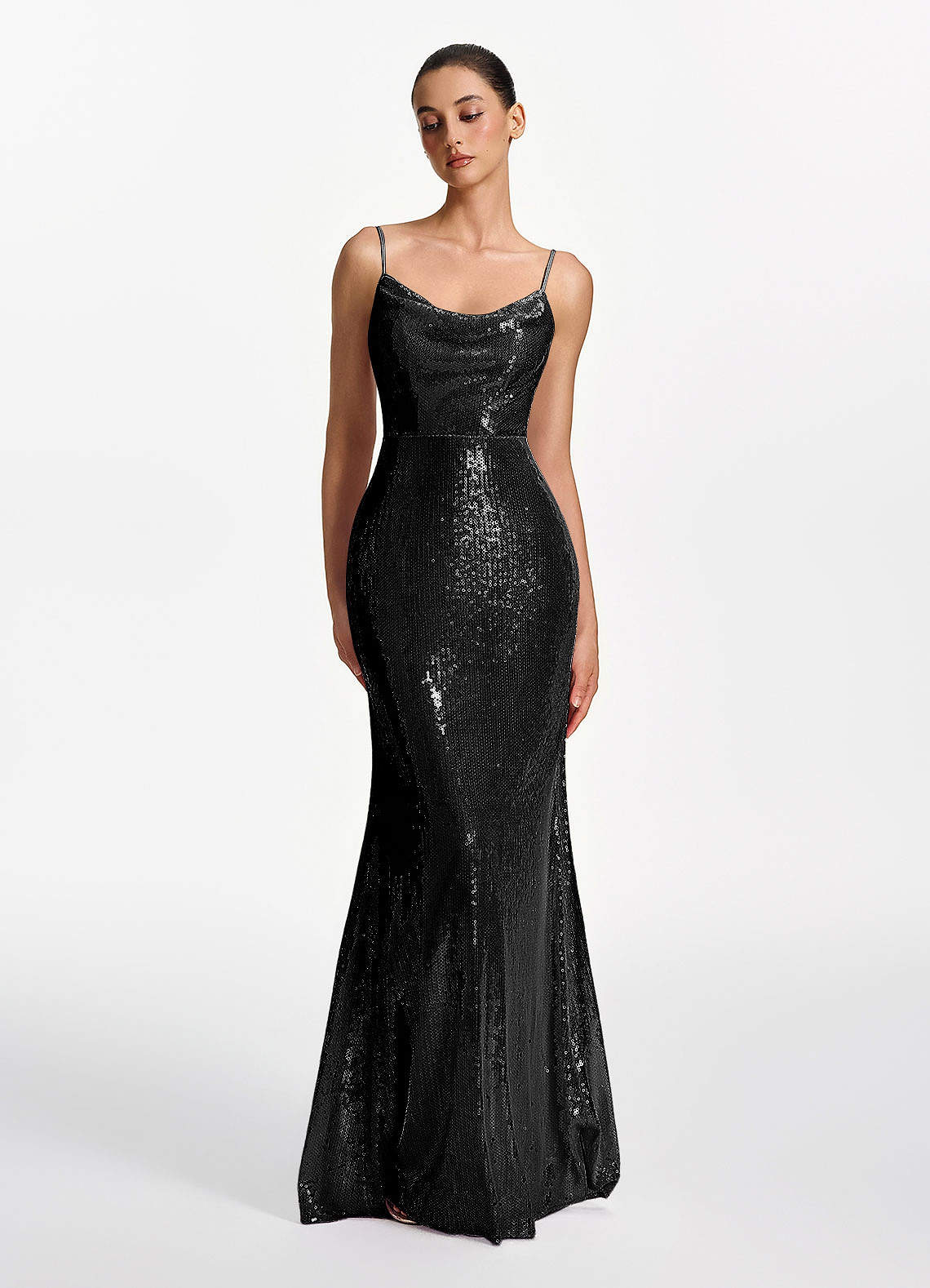 Elodie Mermaid Spaghetti-Strap Sequined Tulle Prom Dress in Lilac