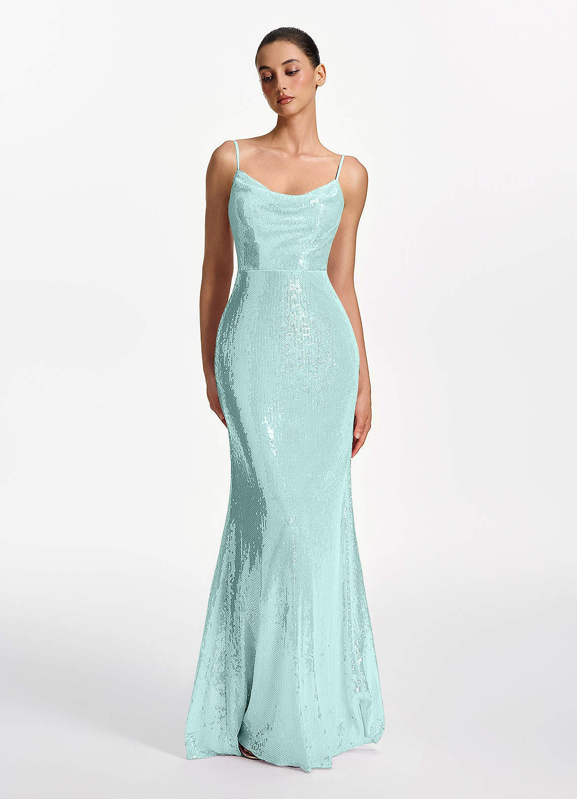 Elodie Mermaid Spaghetti-Strap Sequined Tulle Prom Dress in Lilac