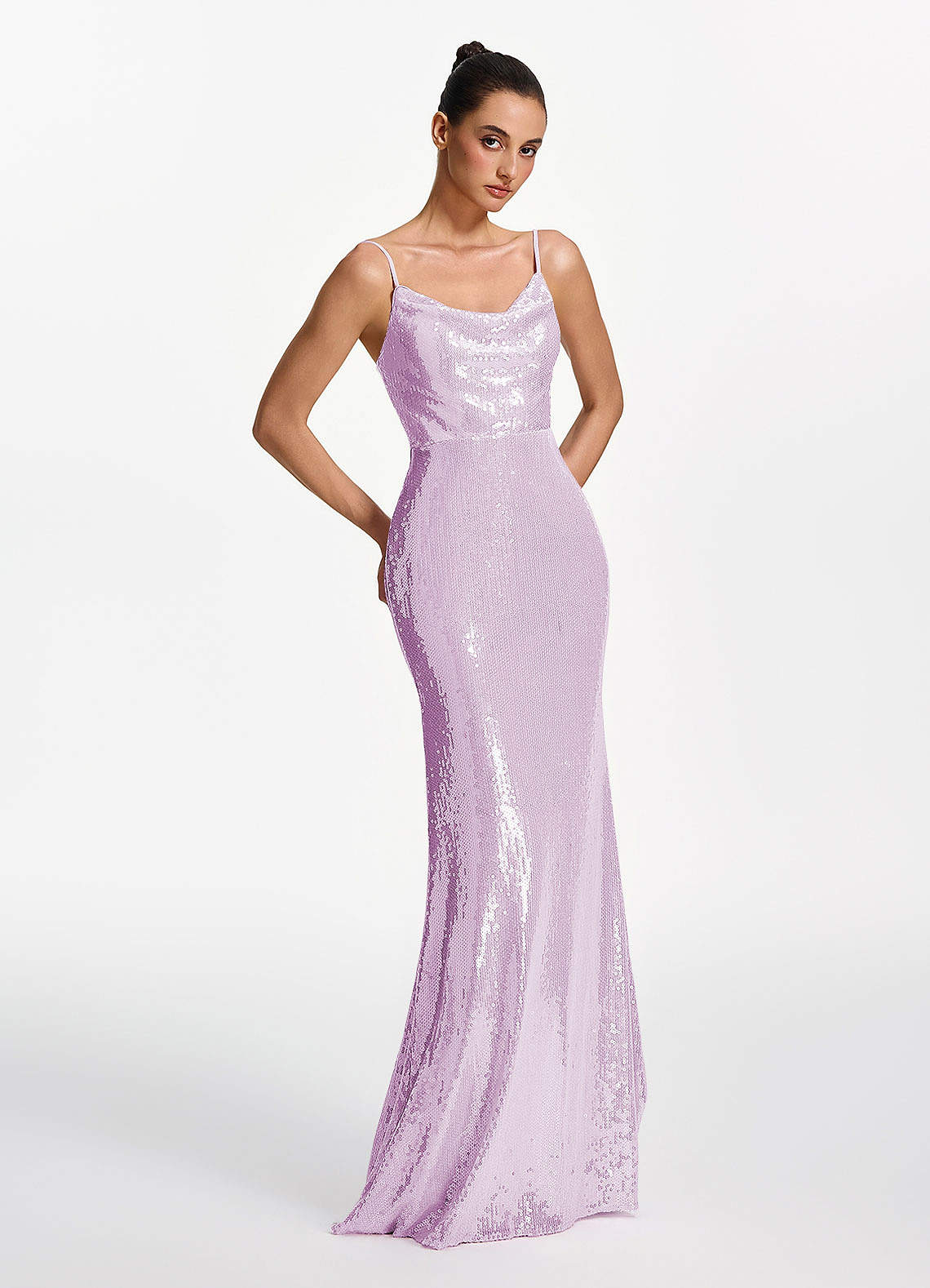 Elodie Mermaid Spaghetti-Strap Sequined Tulle Prom Dress in Lilac