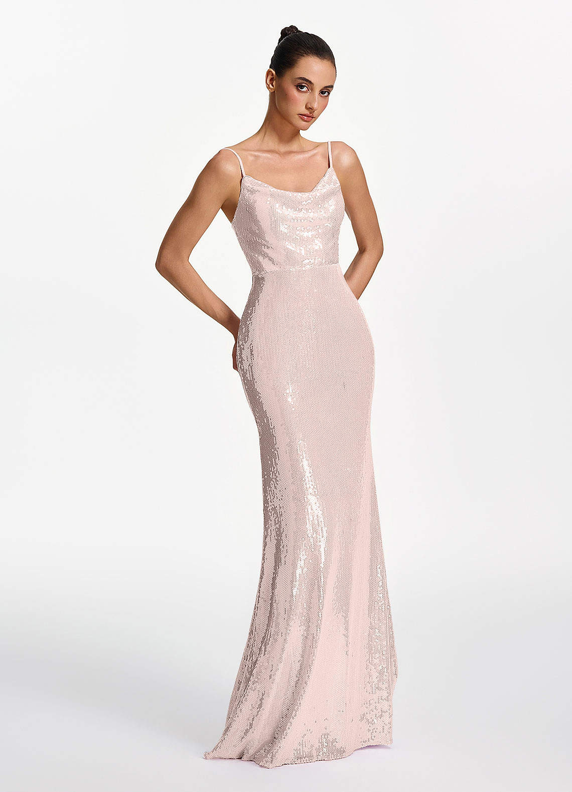 Elodie Mermaid Spaghetti-Strap Sequined Tulle Prom Dress in Pink