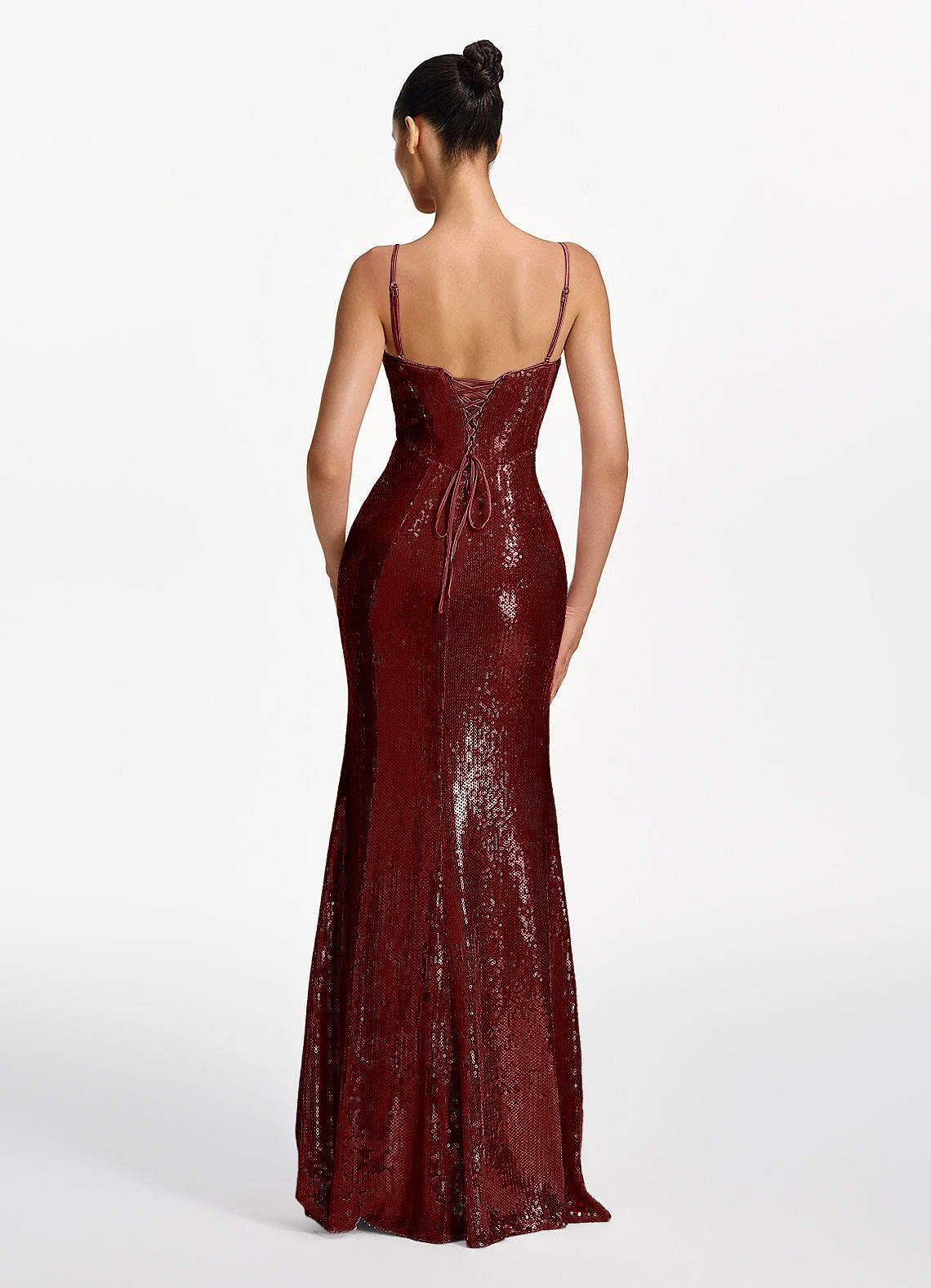 Elodie Mermaid Spaghetti-Strap Sequined Tulle Prom Dress in Burgundy