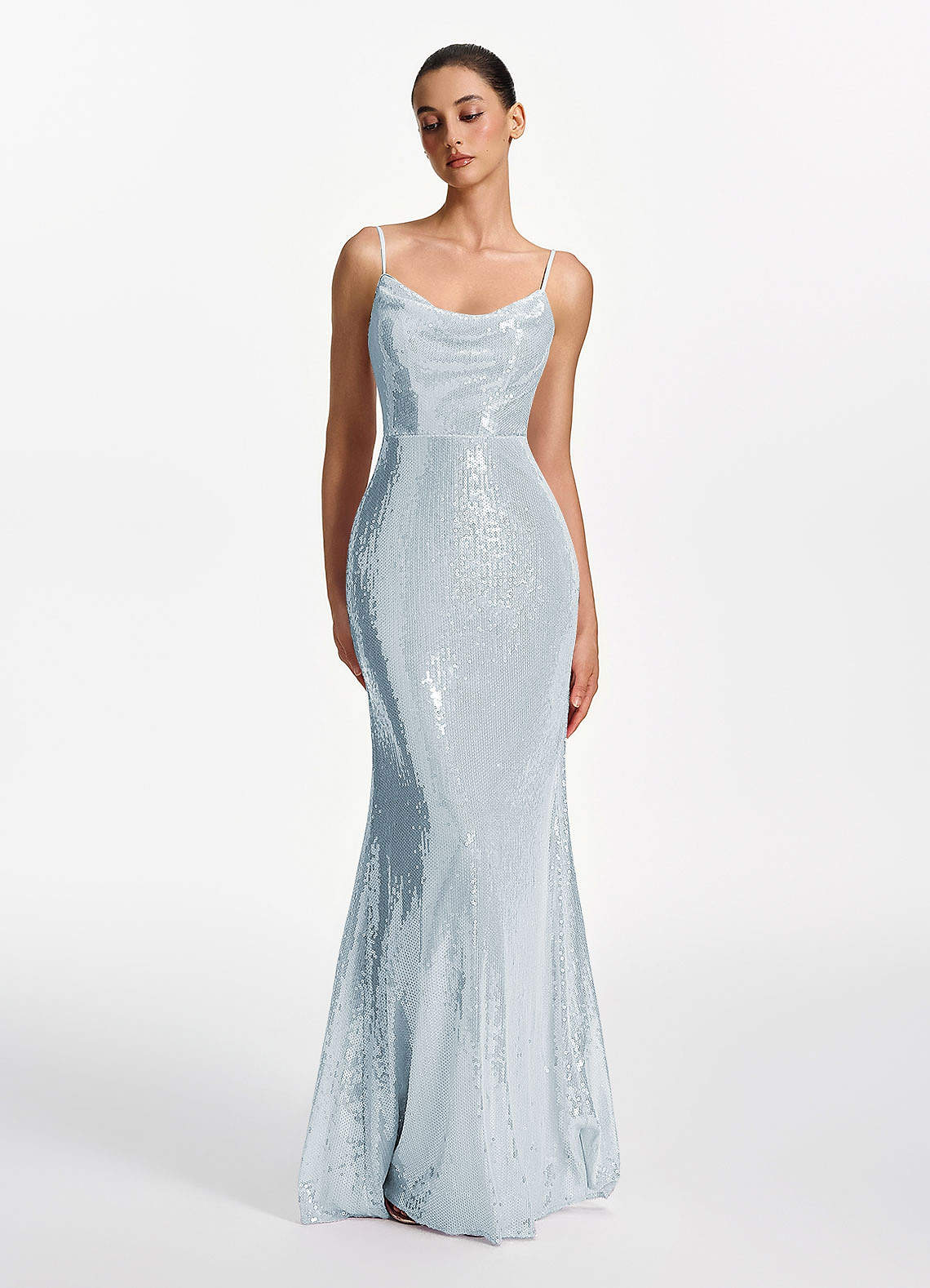 Elodie Mermaid Spaghetti-Strap Sequined Tulle Prom Dress in Lilac