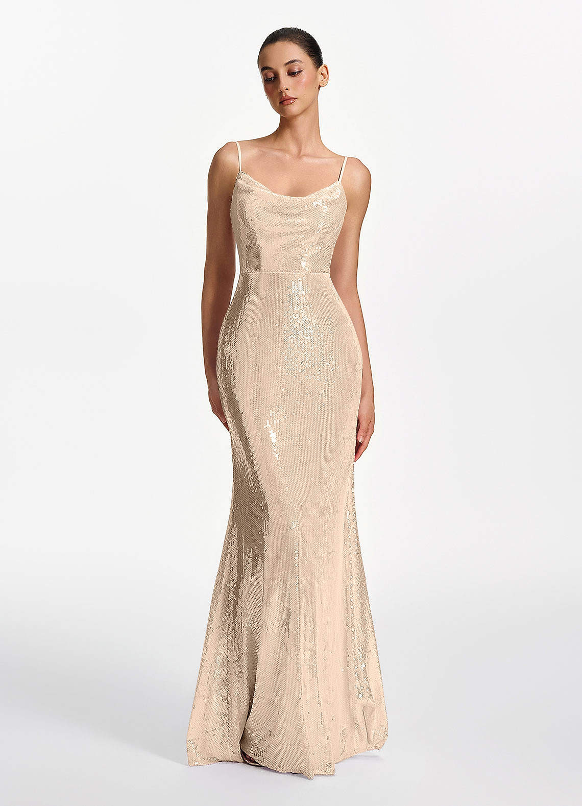 Elodie Mermaid Spaghetti-Strap Sequined Tulle Prom Dress in Lilac