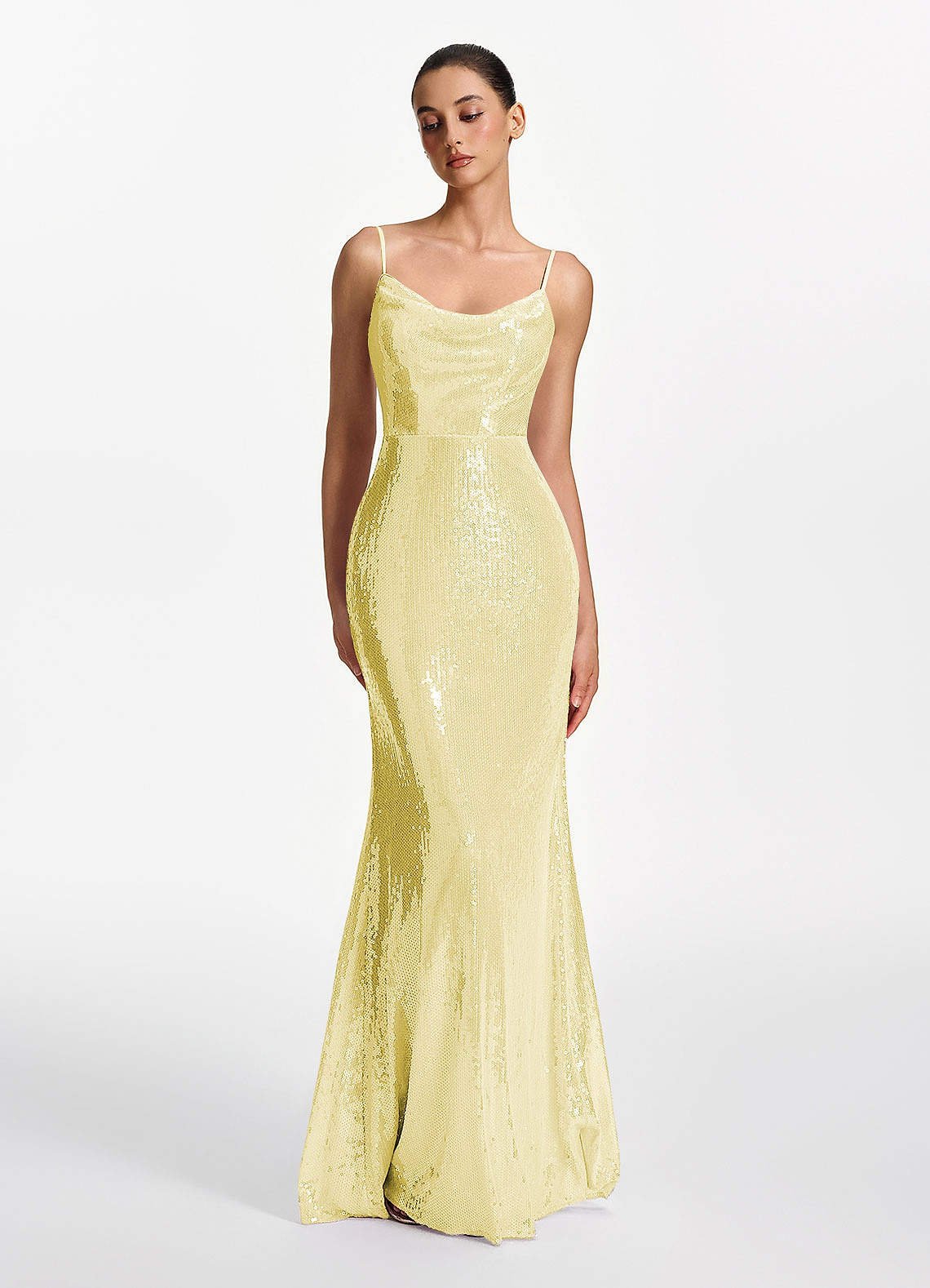 Elodie Mermaid Spaghetti-Strap Sequined Tulle Prom Dress in Lilac