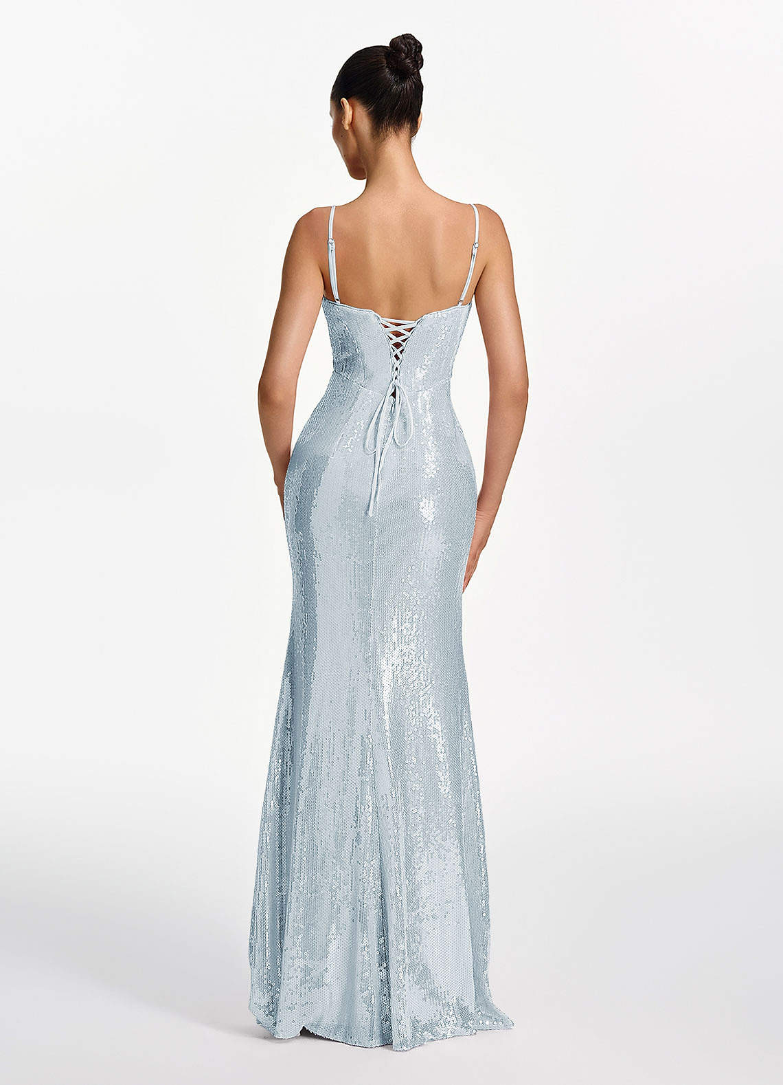 Elodie Mermaid Spaghetti-Strap Sequined Tulle Prom Dress in Sky Blue