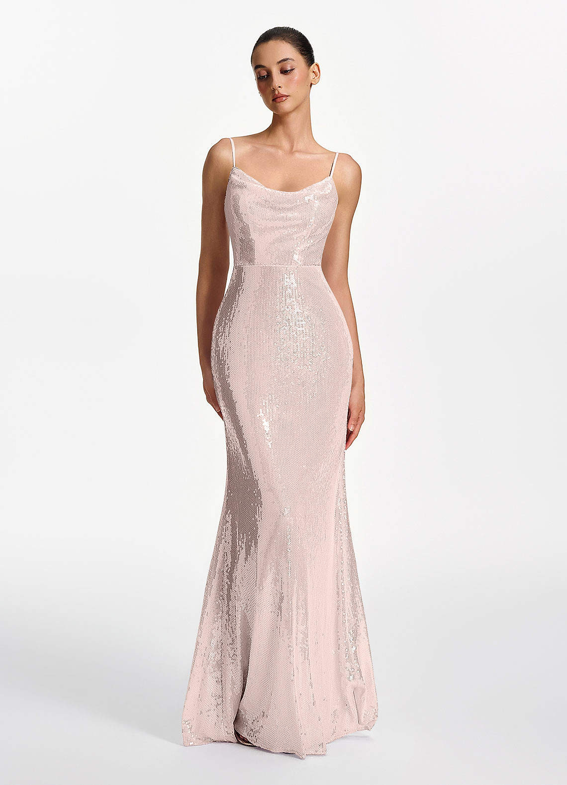Elodie Mermaid Spaghetti-Strap Sequined Tulle Prom Dress in Lilac