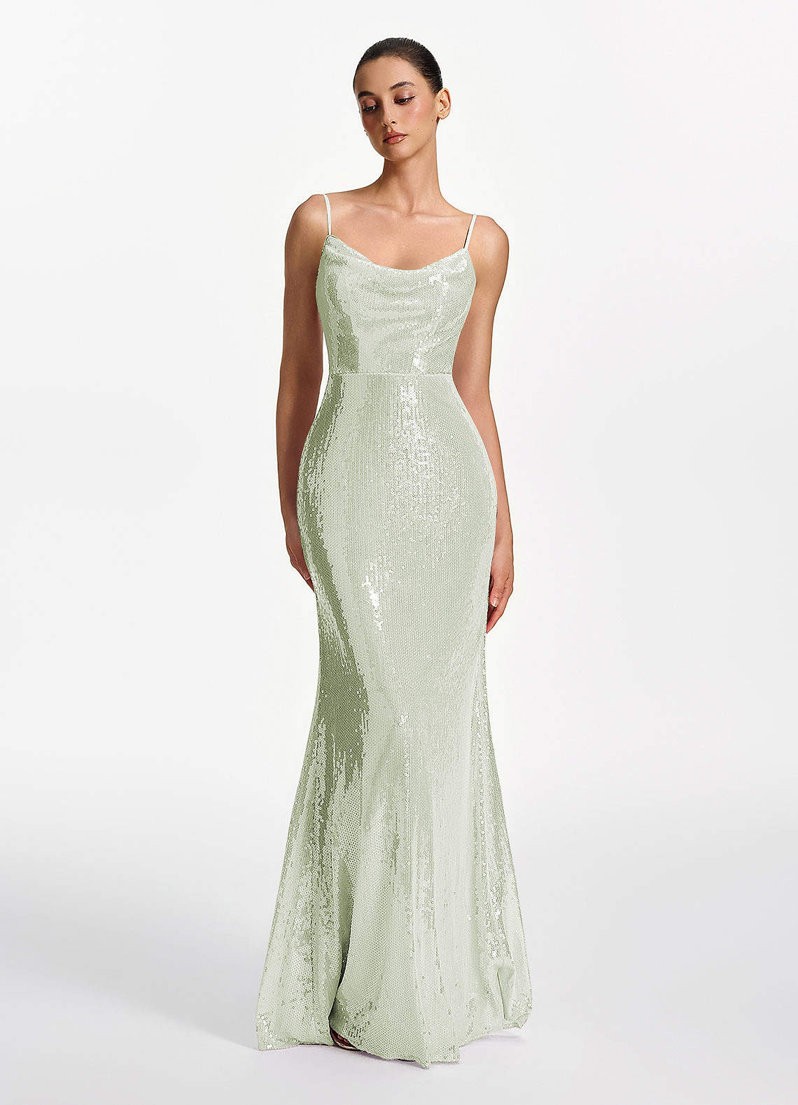Elodie Mermaid Spaghetti-Strap Sequined Tulle Prom Dress in Lilac
