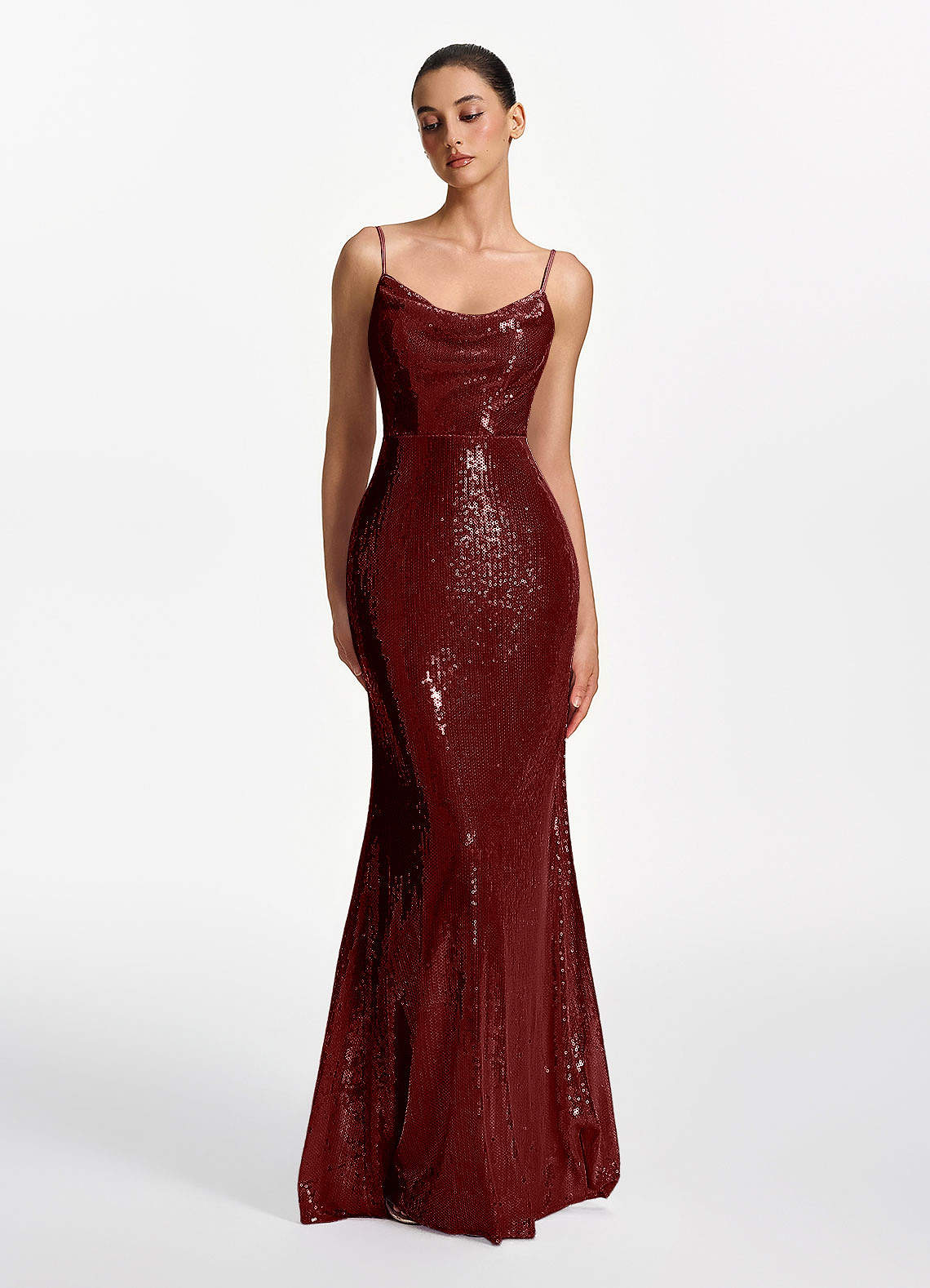 Elodie Mermaid Spaghetti-Strap Sequined Tulle Prom Dress in Lilac