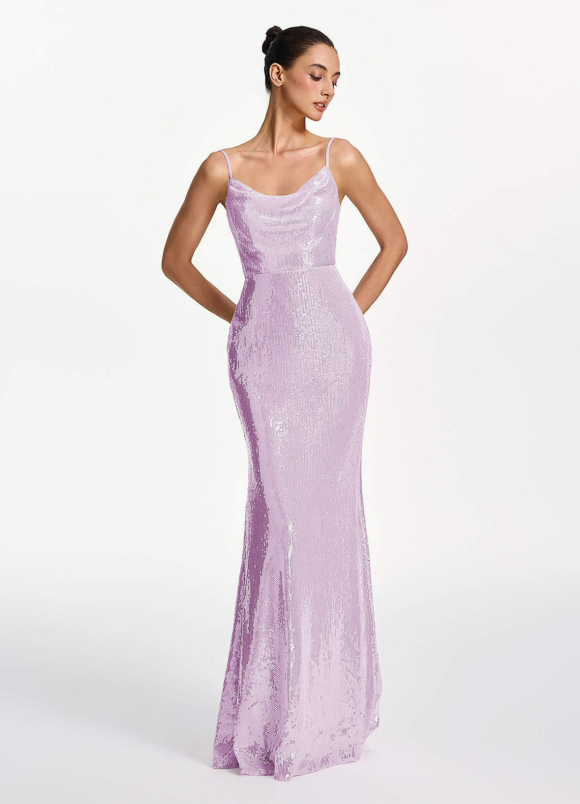 Elodie Mermaid Spaghetti-Strap Sequined Tulle Prom Dress in Lilac