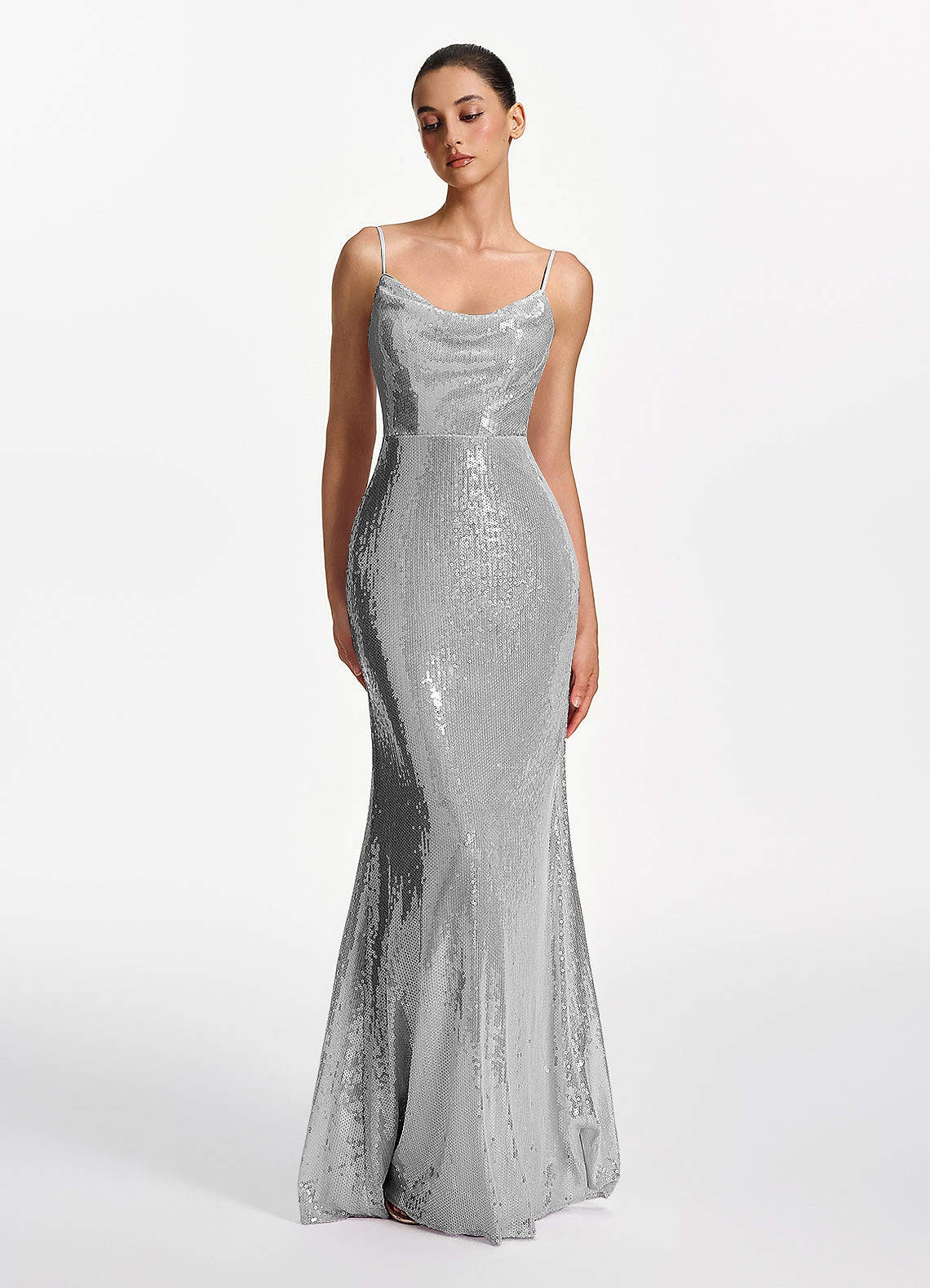 Elodie Mermaid Spaghetti-Strap Sequined Tulle Prom Dress in Lilac