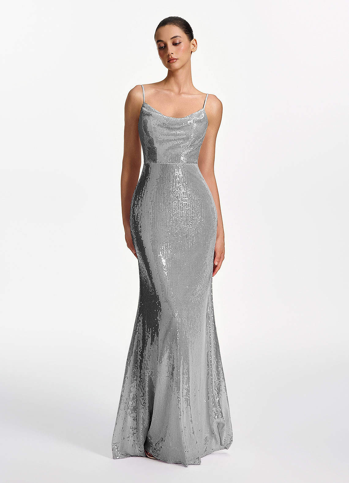 Elodie Mermaid Spaghetti-Strap Sequined Tulle Prom Dress in Lilac
