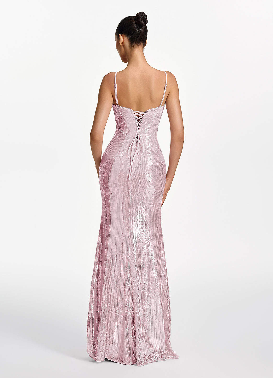 Elodie Mermaid Spaghetti-Strap Sequined Tulle Prom Dress in Dusty Pink