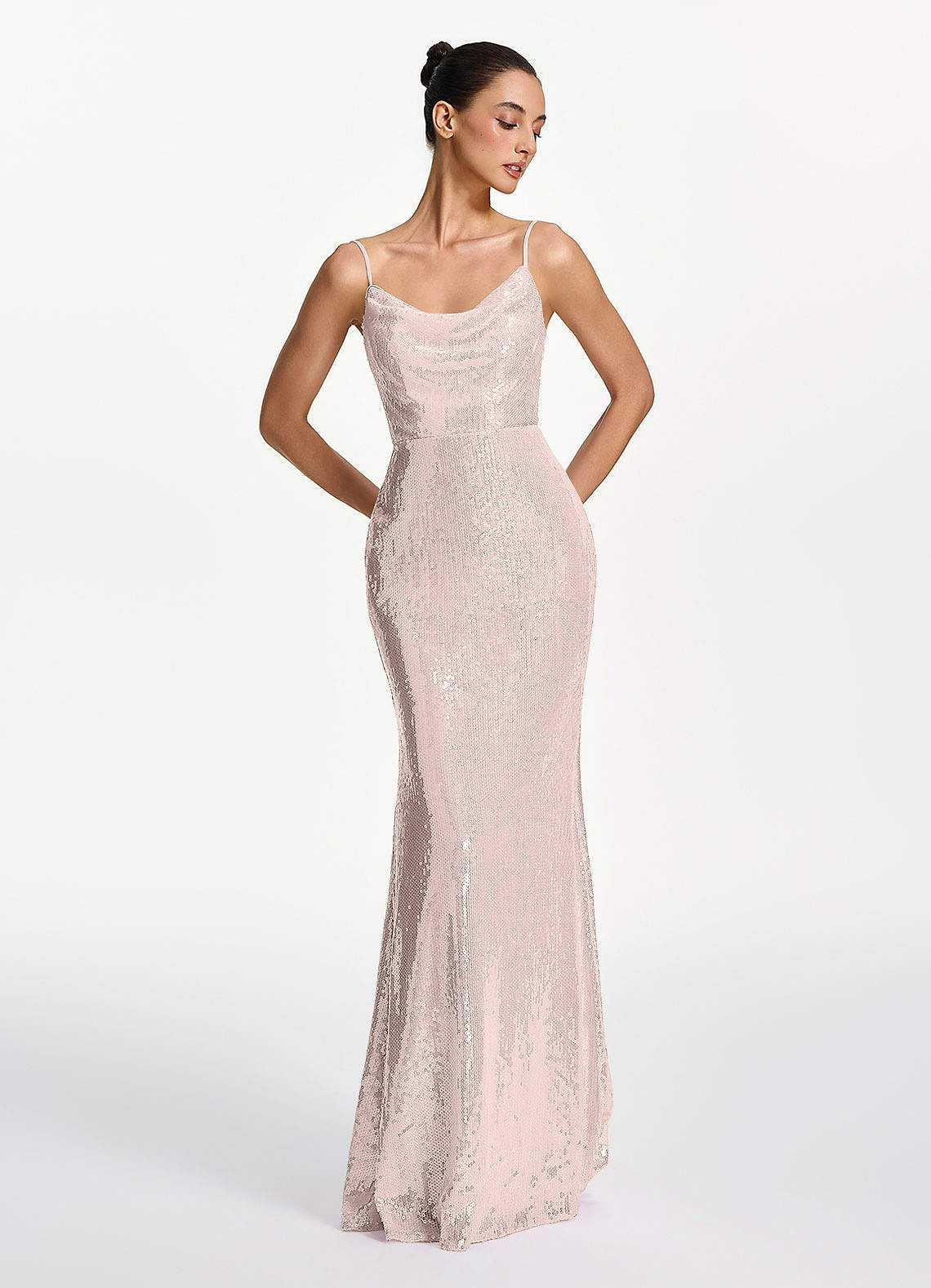 Elodie Mermaid Spaghetti-Strap Sequined Tulle Prom Dress in Pink