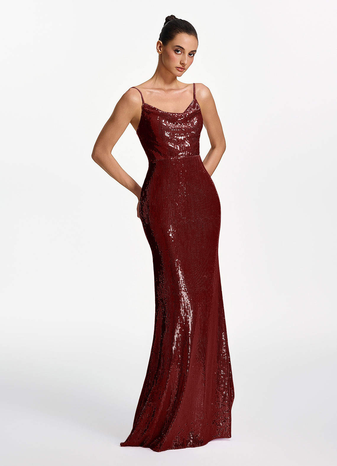 Elodie Mermaid Spaghetti-Strap Sequined Tulle Prom Dress in Burgundy