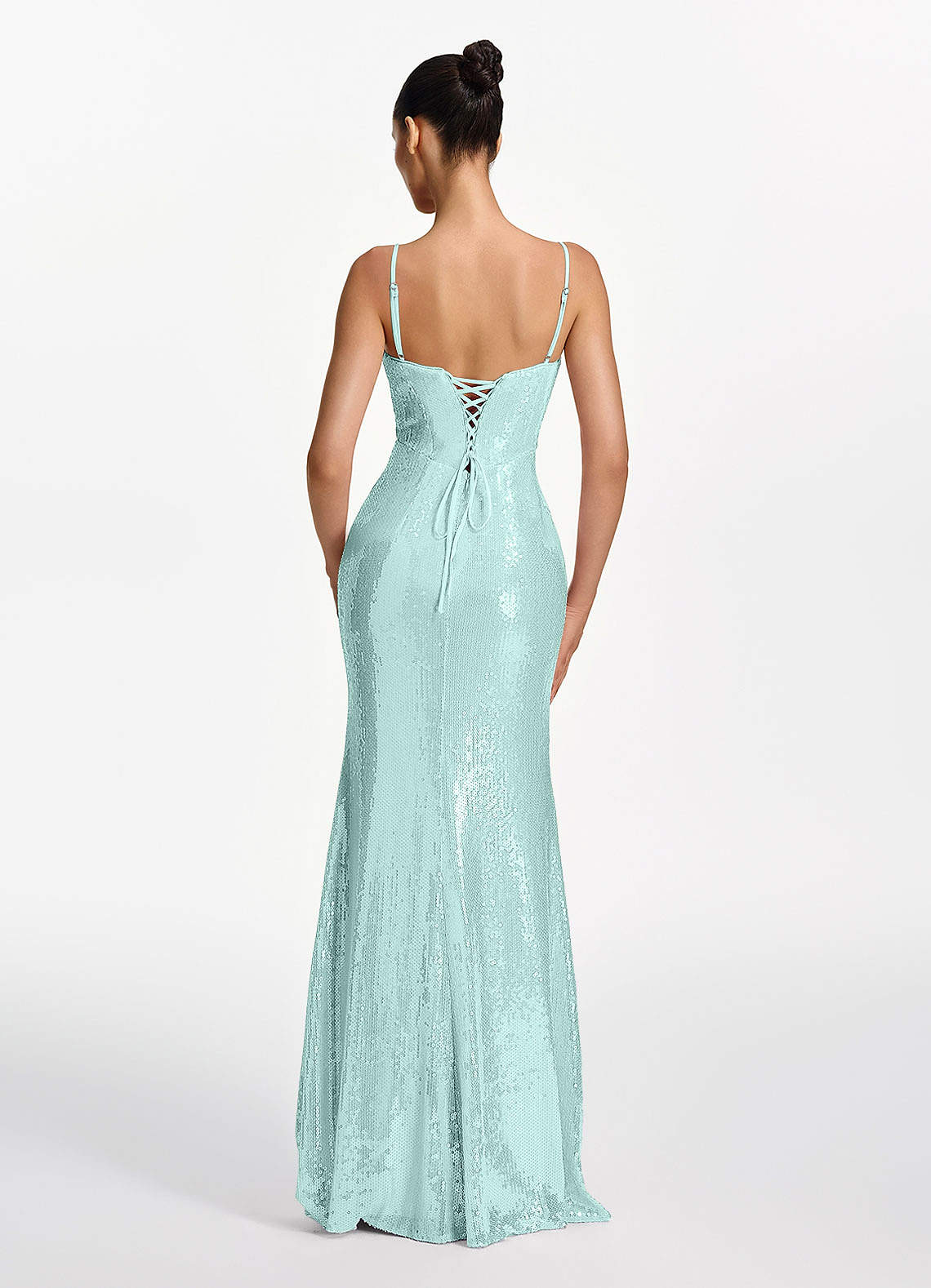 Elodie Mermaid Spaghetti-Strap Sequined Tulle Prom Dress in Lake Blue