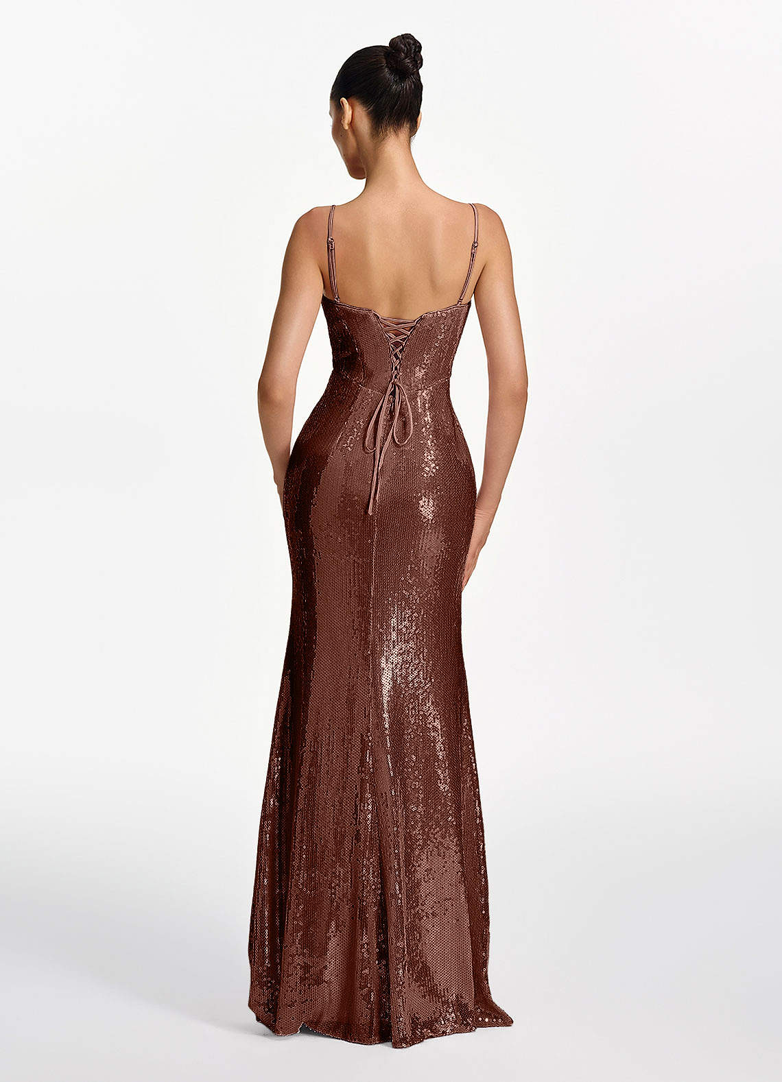 Elodie Mermaid Spaghetti-Strap Sequined Tulle Prom Dress in Coco