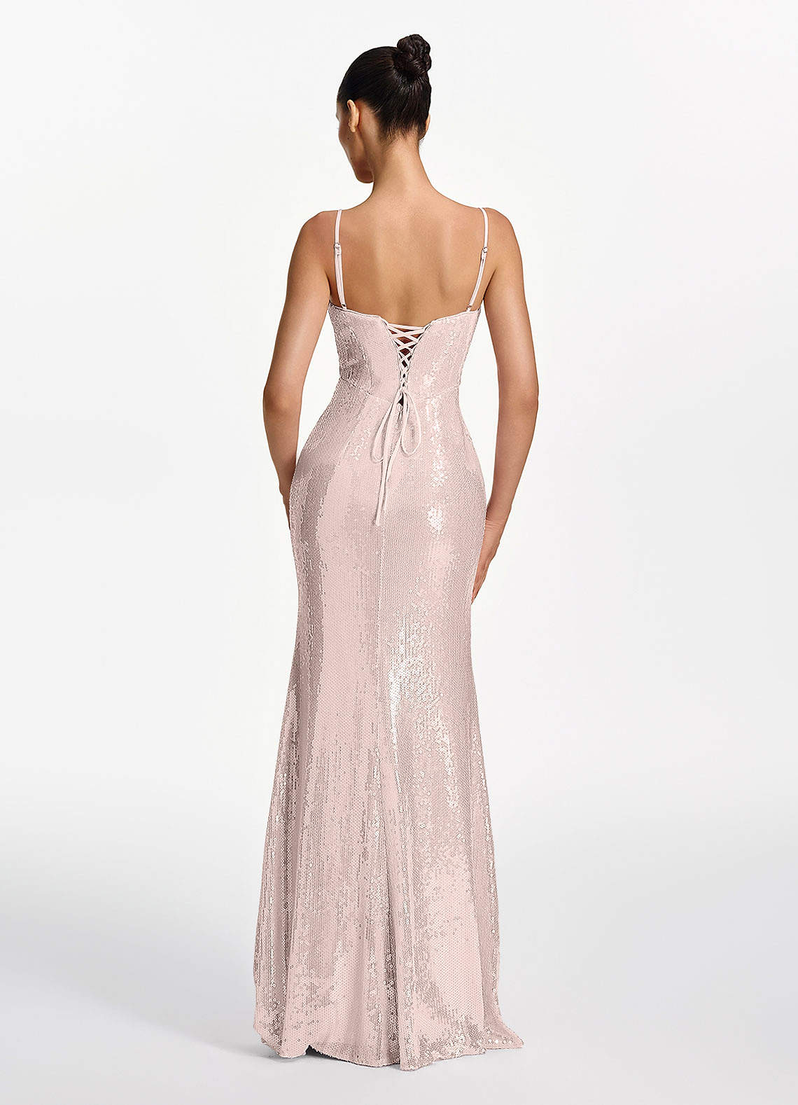 Elodie Mermaid Spaghetti-Strap Sequined Tulle Prom Dress in Pink