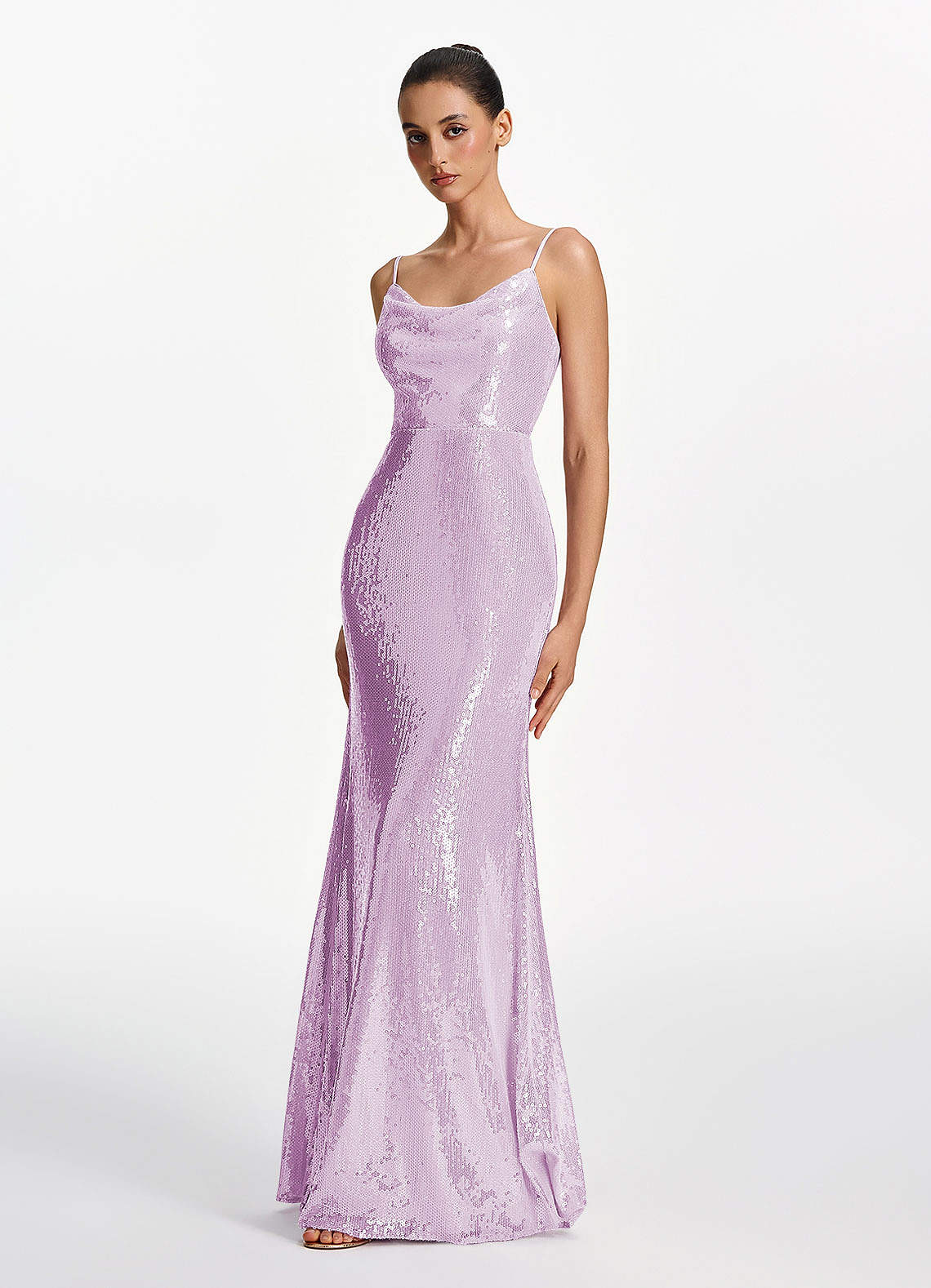 Elodie Mermaid Spaghetti-Strap Sequined Tulle Prom Dress in Lilac