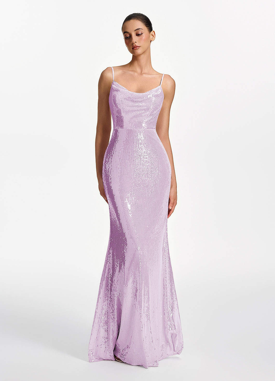 Elodie Mermaid Spaghetti-Strap Sequined Tulle Prom Dress in Lilac