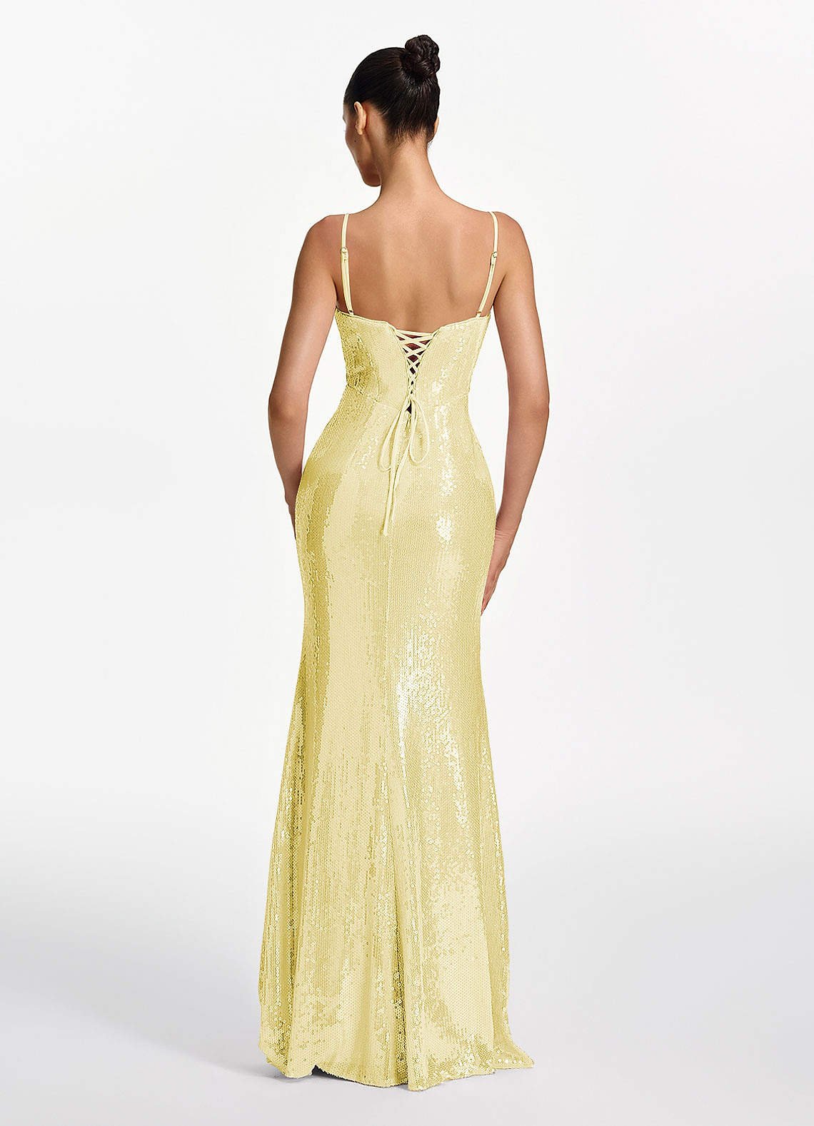 Elodie Mermaid Spaghetti-Strap Sequined Tulle Prom Dress in Lemon Sorbet