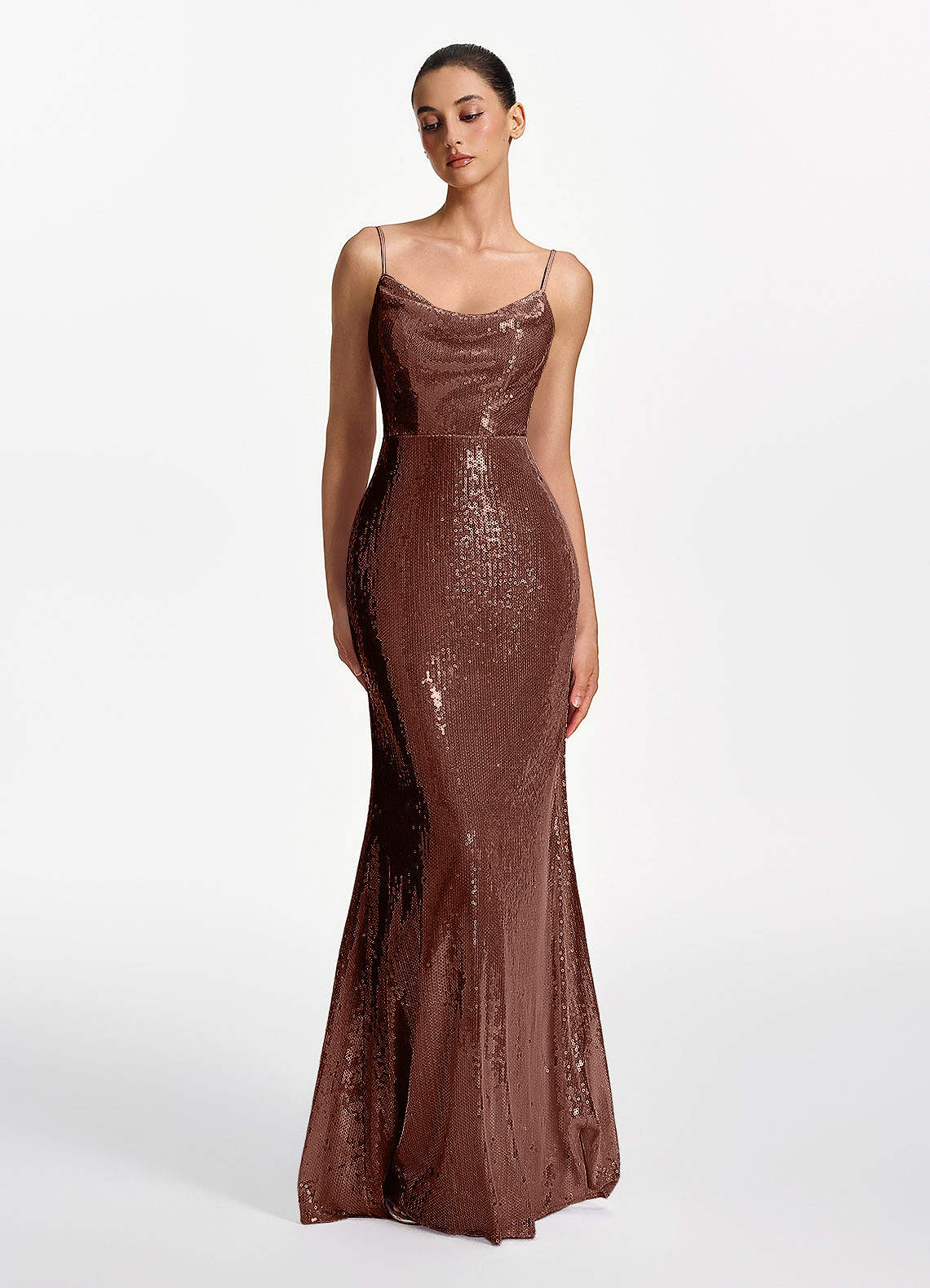 Elodie Mermaid Spaghetti-Strap Sequined Tulle Prom Dress in Lilac