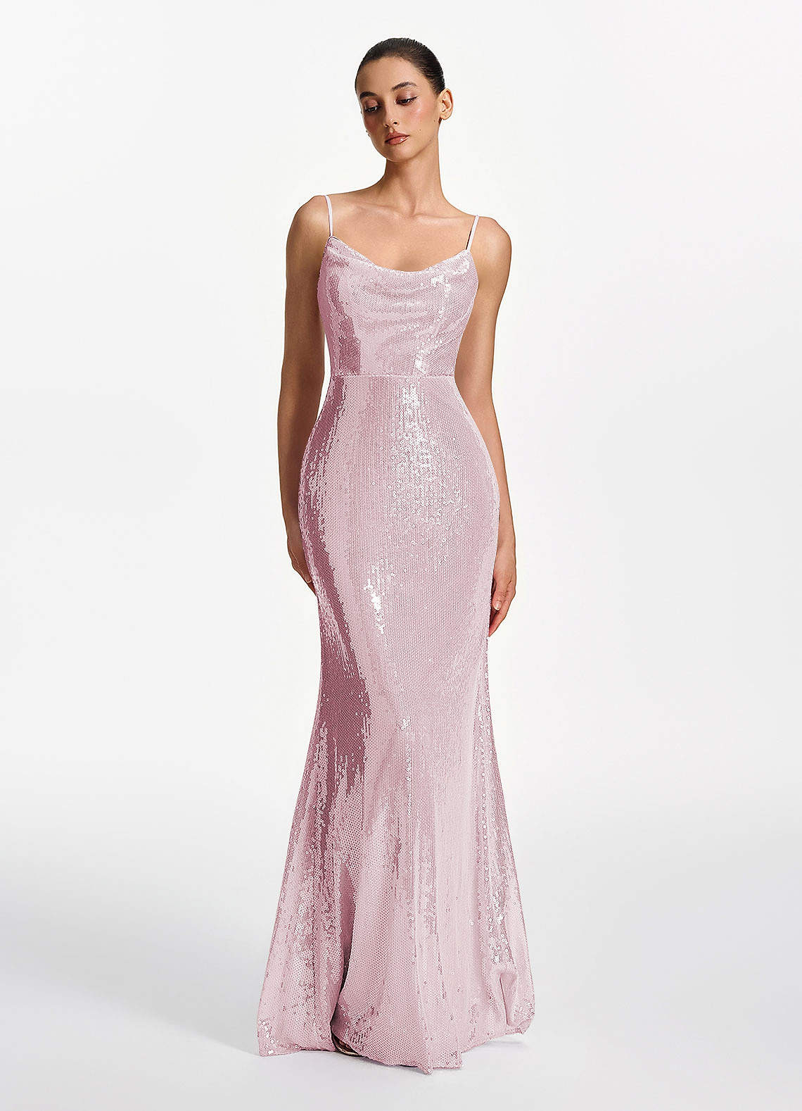 Elodie Mermaid Spaghetti-Strap Sequined Tulle Prom Dress in Lilac