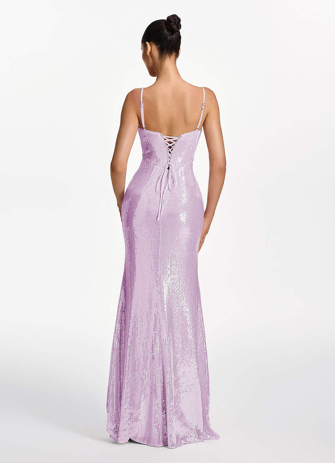 Elodie Mermaid Spaghetti-Strap Sequined Tulle Prom Dress in Lilac