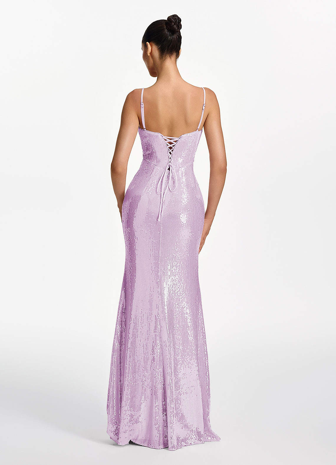 Elodie Mermaid Spaghetti-Strap Sequined Tulle Prom Dress in Lilac