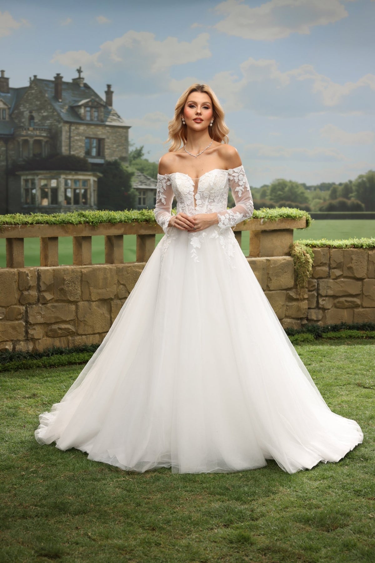 Elora white wedding dress front view 1