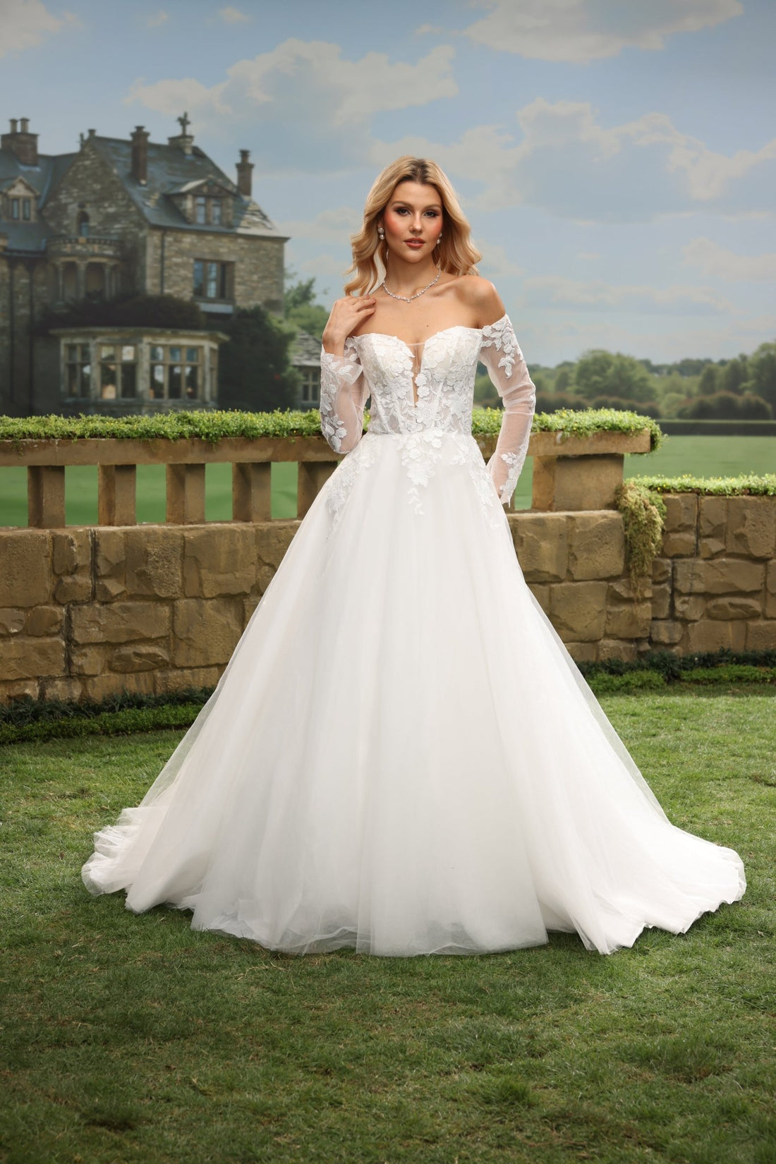 Elora white wedding dress front view 1