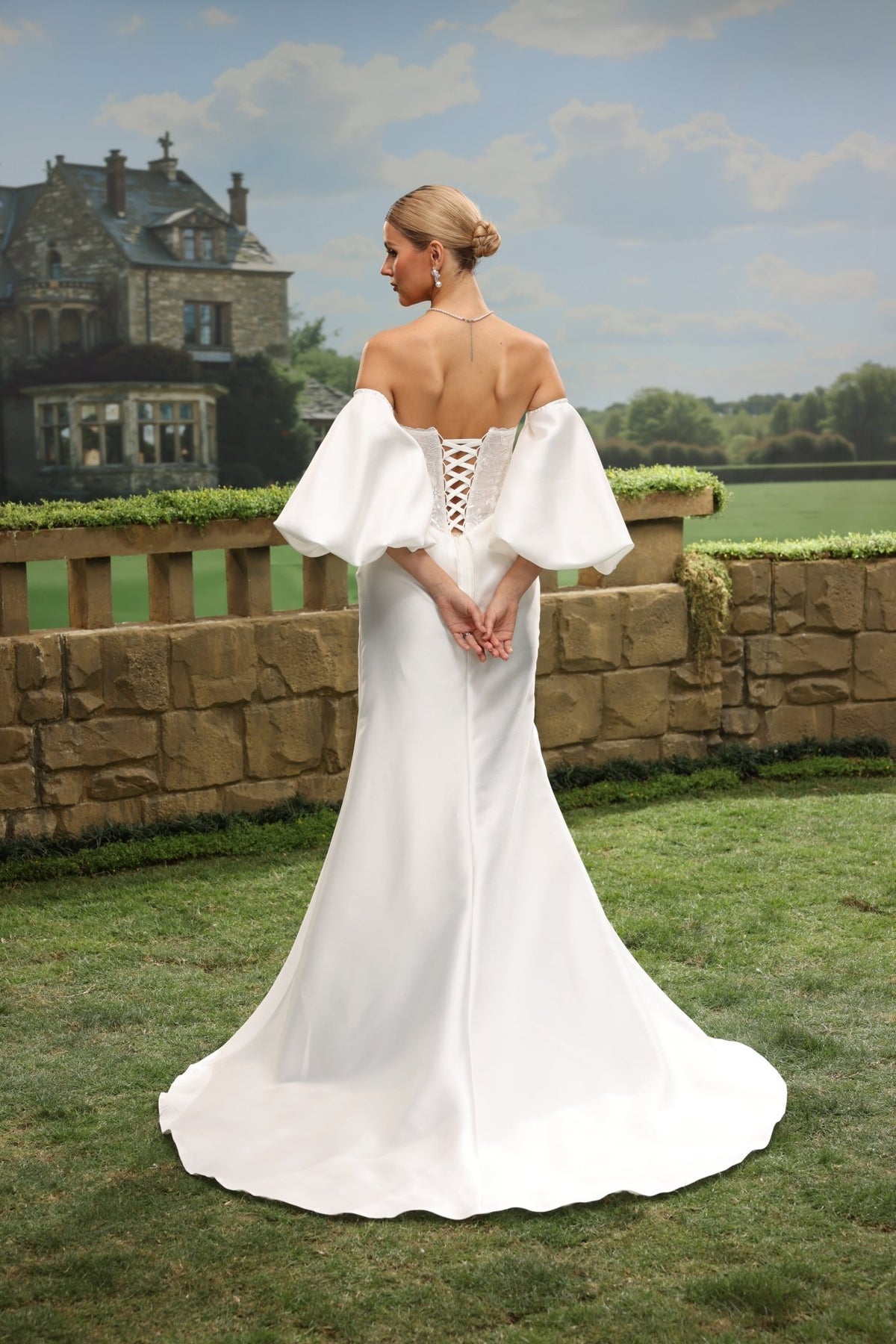 Elowenna Mermaid Off-the-Shoulder Sweetheart wedding dress — back view