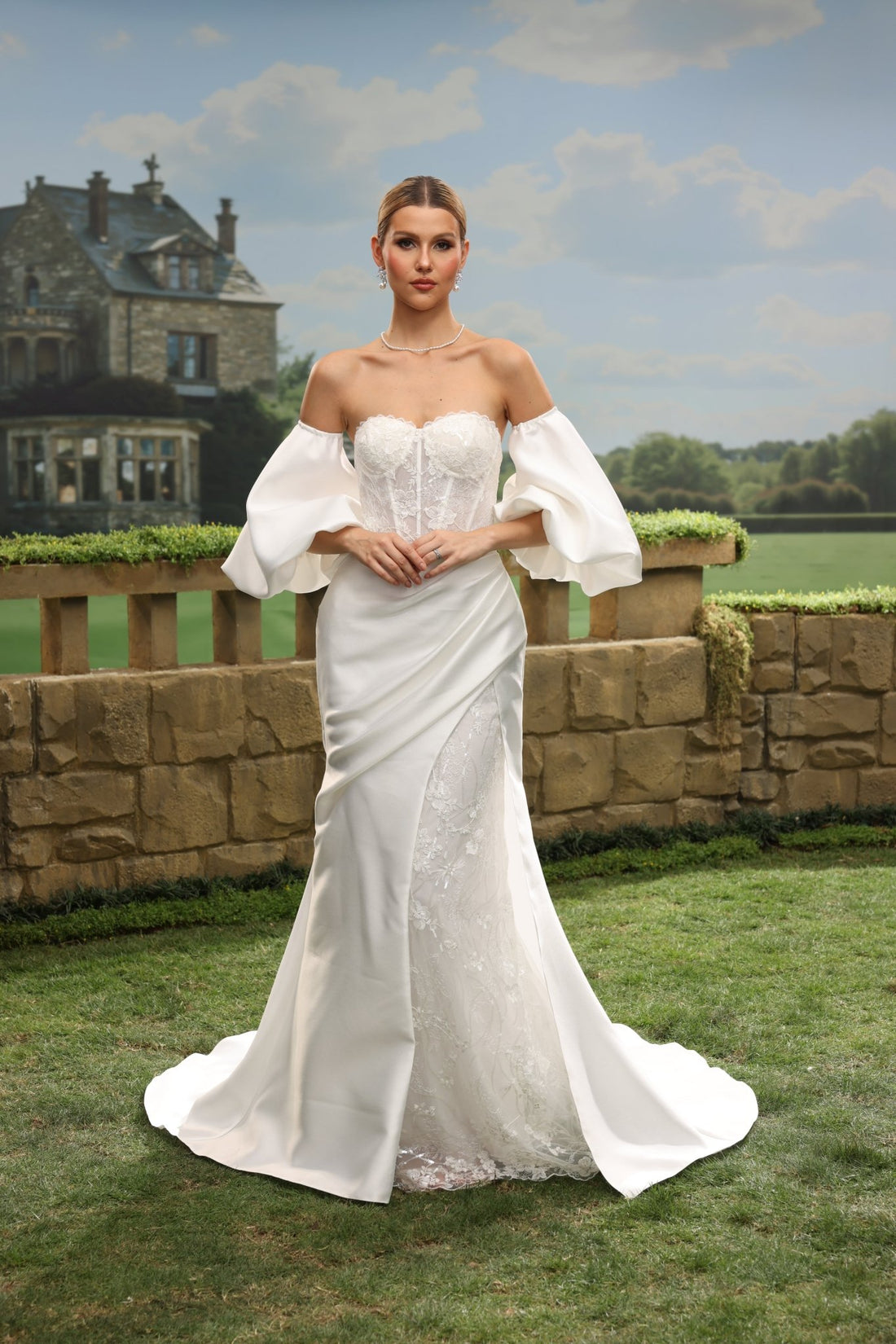 Elowenna Mermaid Off-the-Shoulder Sweetheart wedding dress — front view