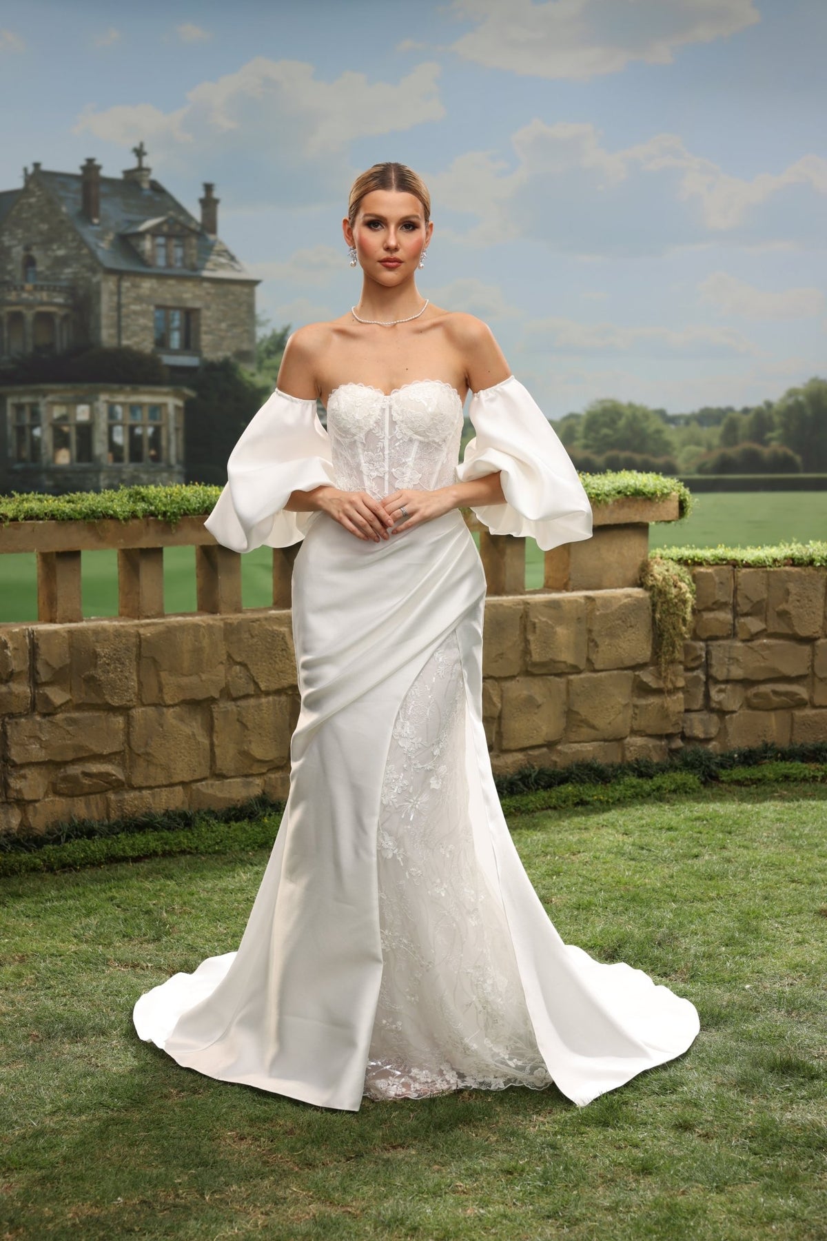 Elowenna Mermaid Off-the-Shoulder Sweetheart wedding dress — front view