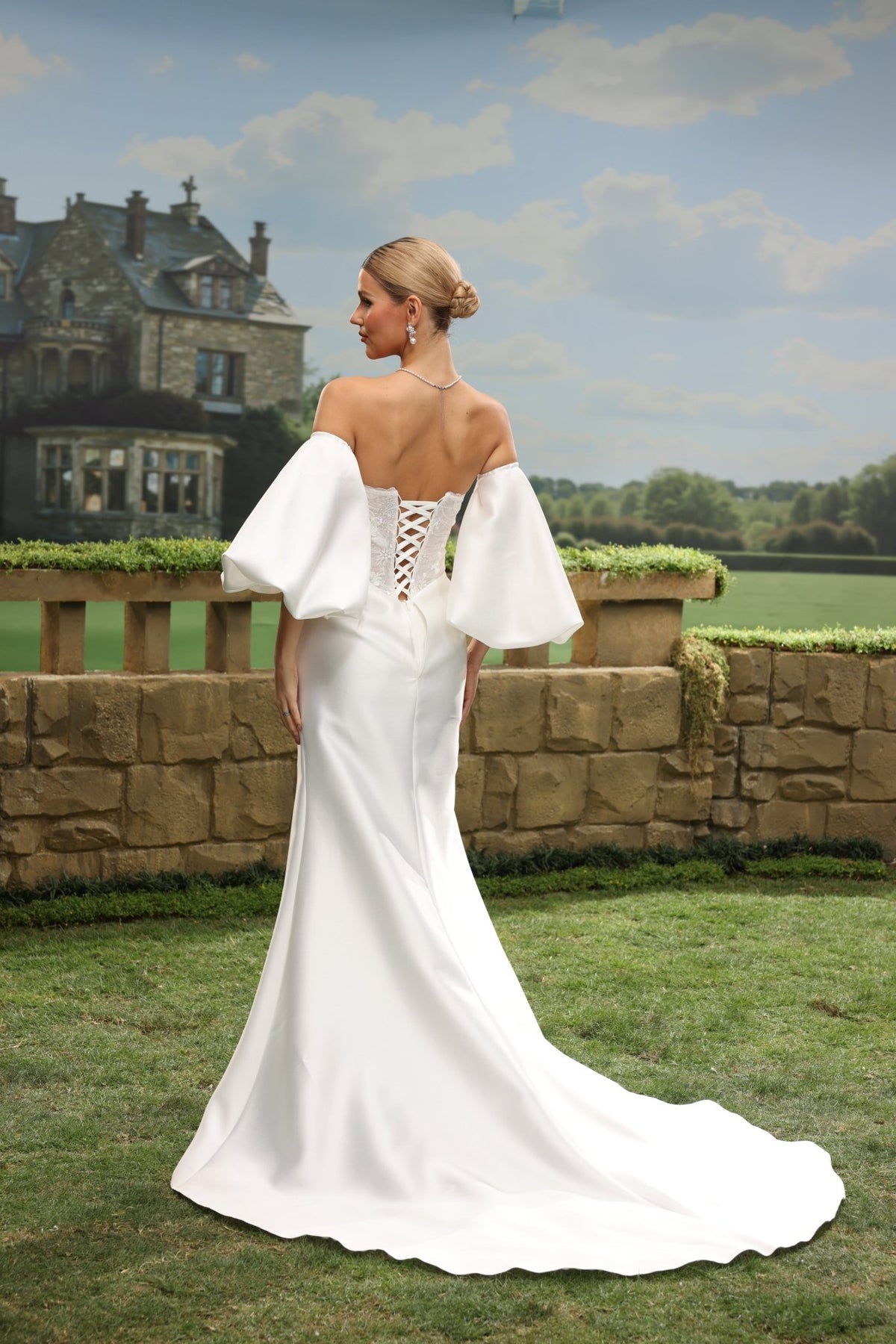 Elowenna Mermaid Off-the-Shoulder Sweetheart wedding dress — back view
