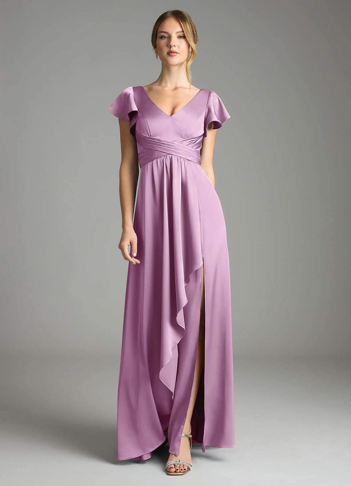 Omari A-Line V-Neck Stretch Satin Bridesmaid Dress in Wisteria
